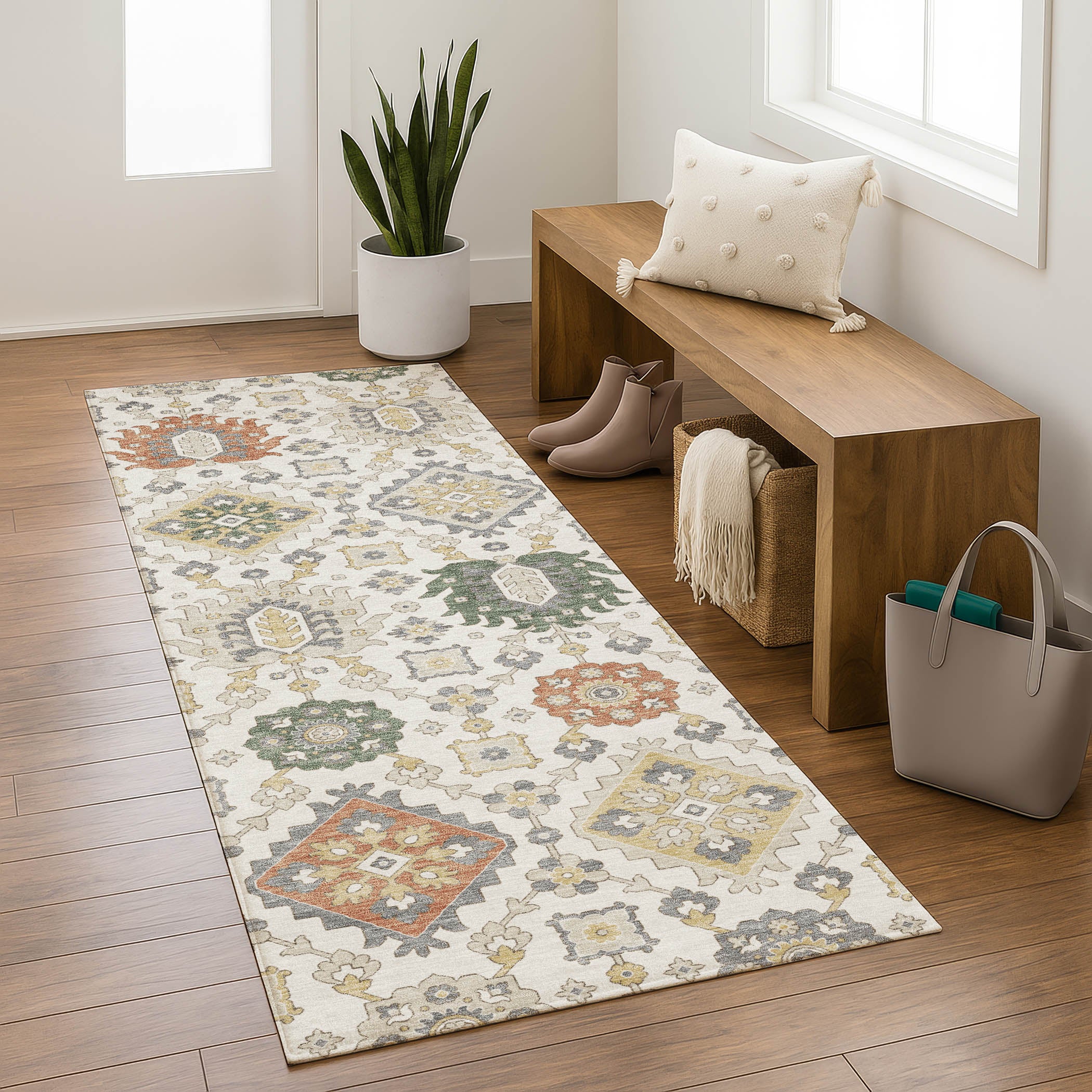 Bern Machine Washable Transitional Ivory Rug 2'3" x 7'6" #shape_Runner