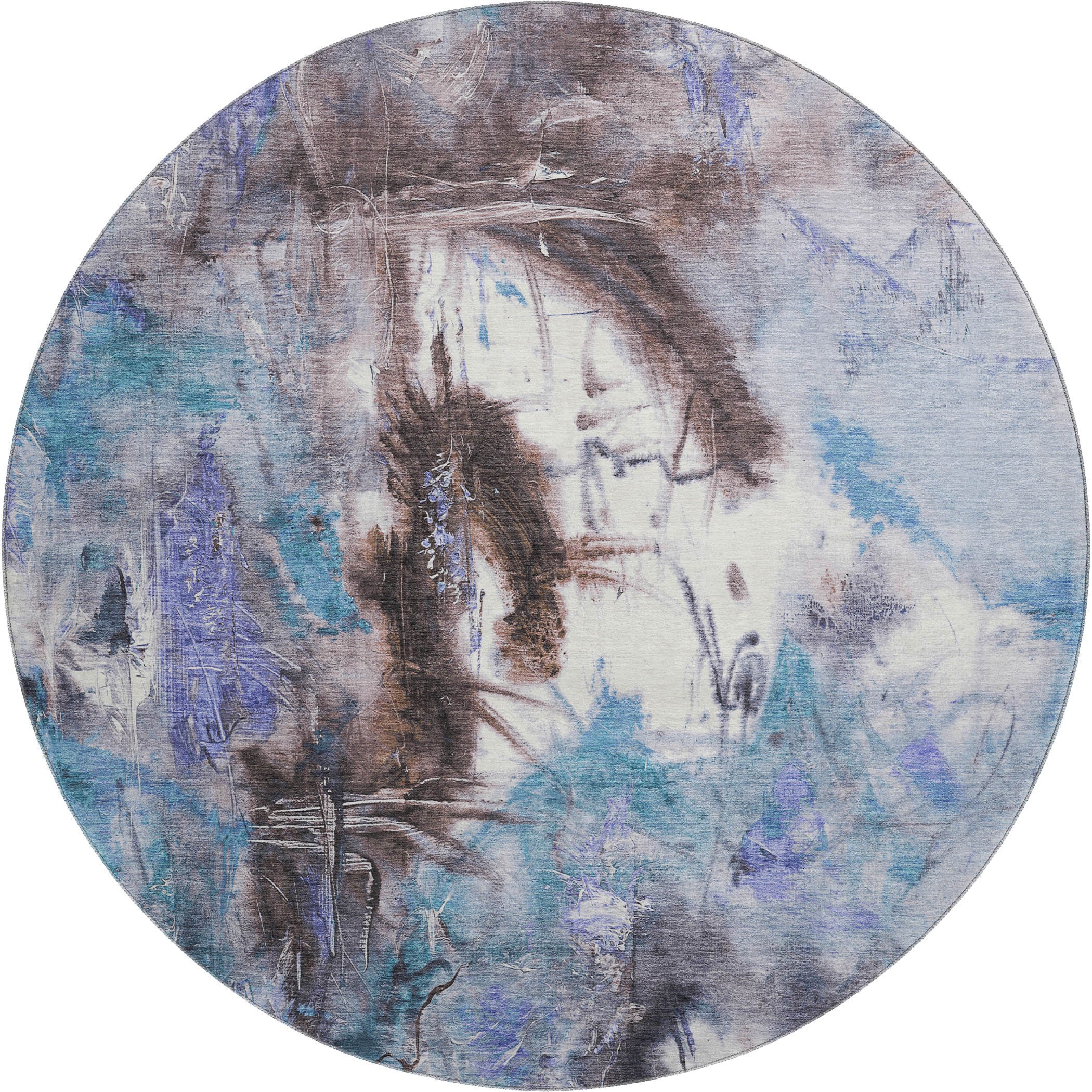 Antigua Machine Washable Transitional Lavender Purple Rug 8' x 8' #shape_Round