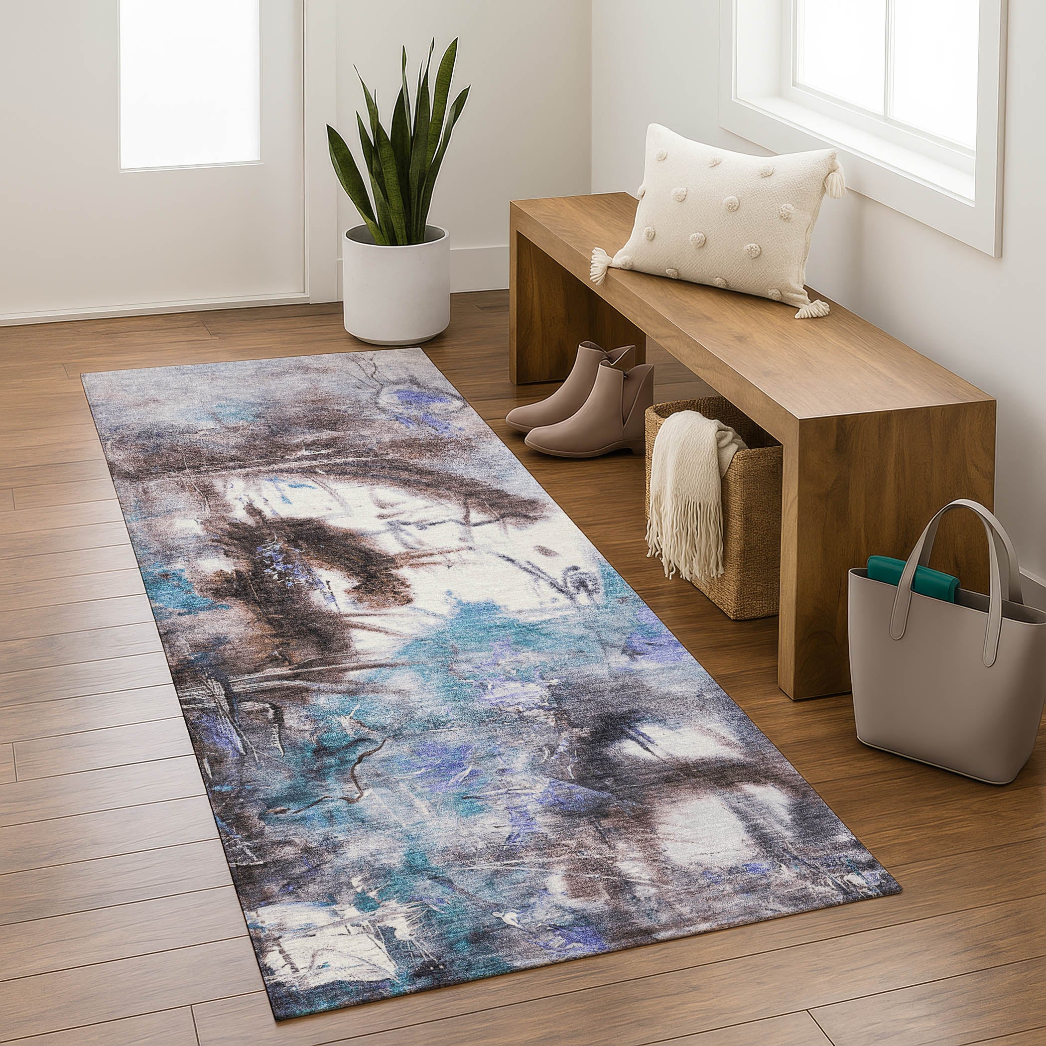 Antigua Machine Washable Transitional Lavender Purple Rug 2'3" x 7'6" #shape_Runner