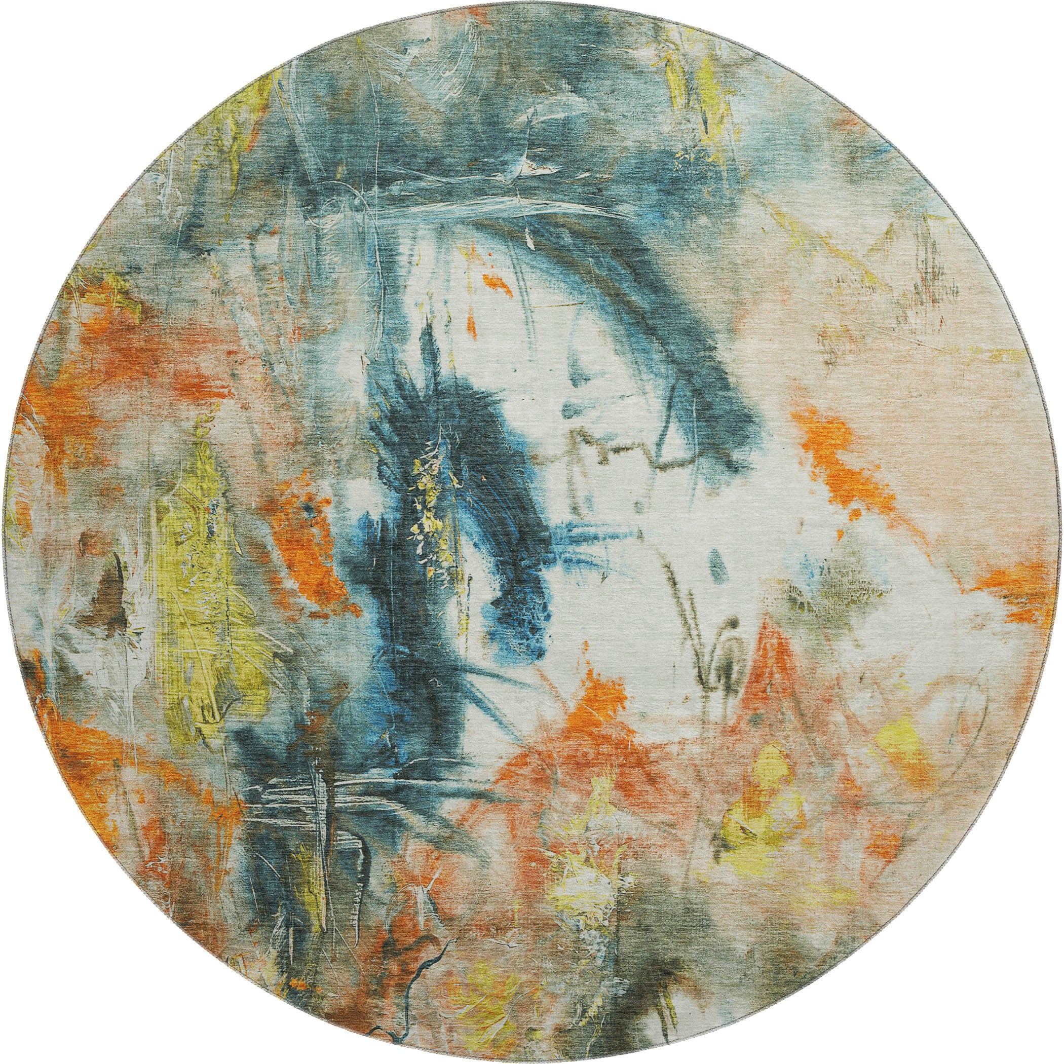 Antigua Machine Washable Transitional Sage Green Rug 8' x 8' #shape_Round