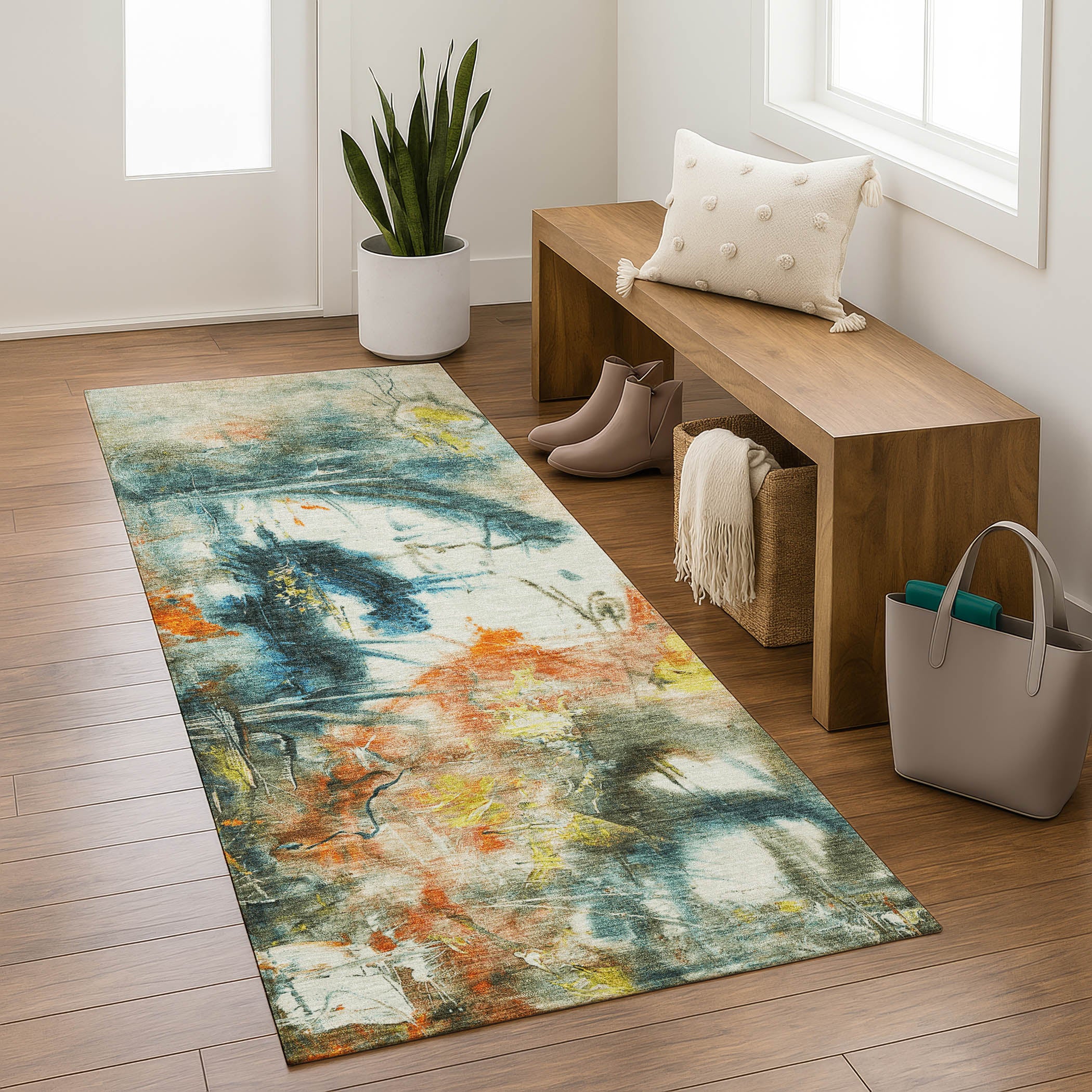 Antigua Machine Washable Transitional Sage Green Rug 2'3" x 7'6" #shape_Runner