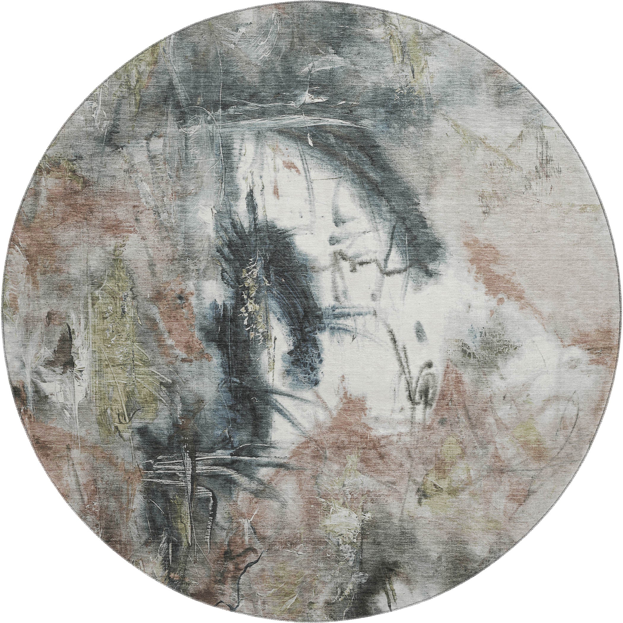 Antigua Machine Washable Transitional Taupe Brown Rug 8' x 8' #shape_Round