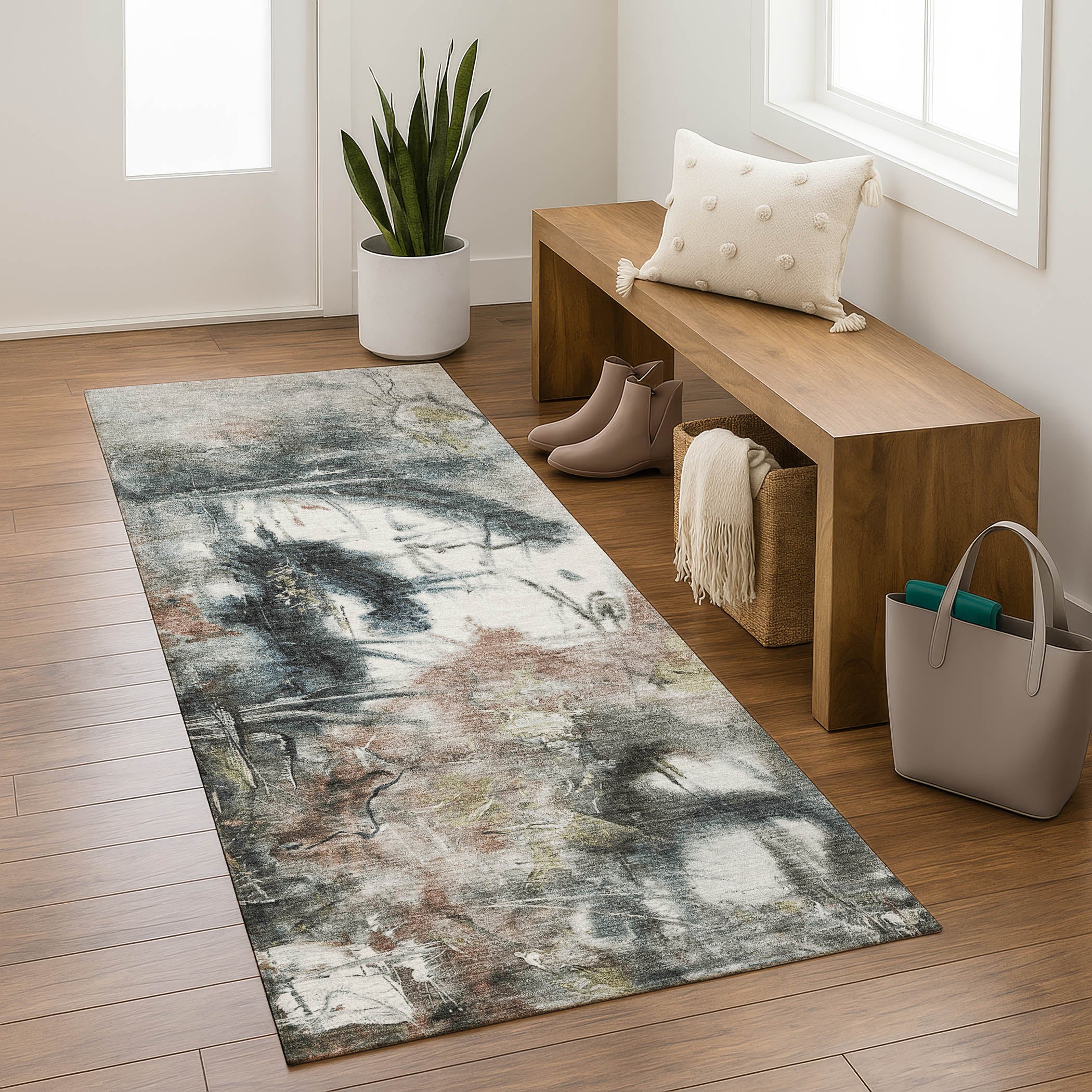 Antigua Machine Washable Transitional Taupe Brown Rug 2'3" x 7'6" #shape_Runner