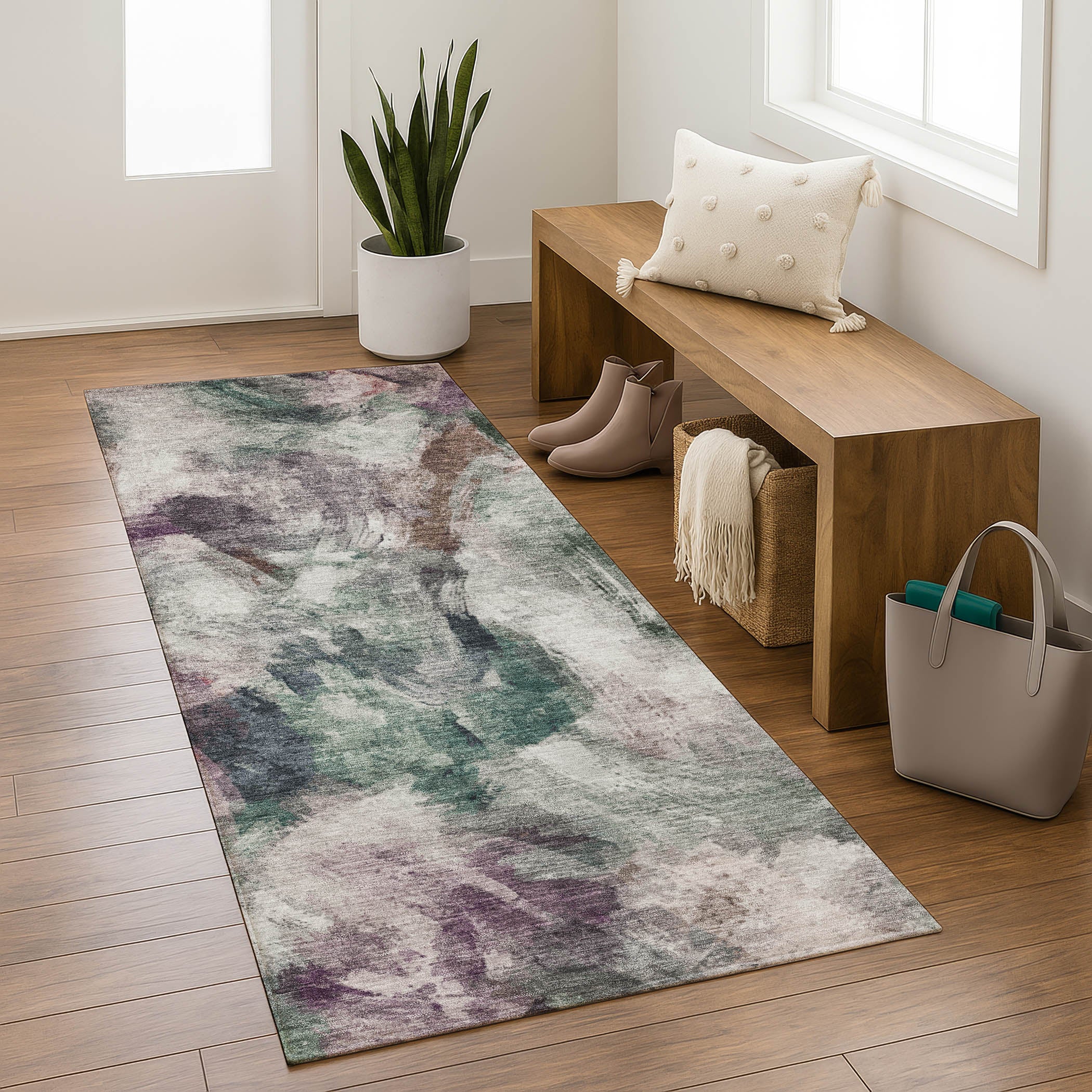 Oslo Machine Washable Transitional Green Rug 2'3" x 7'6" #shape_Runner