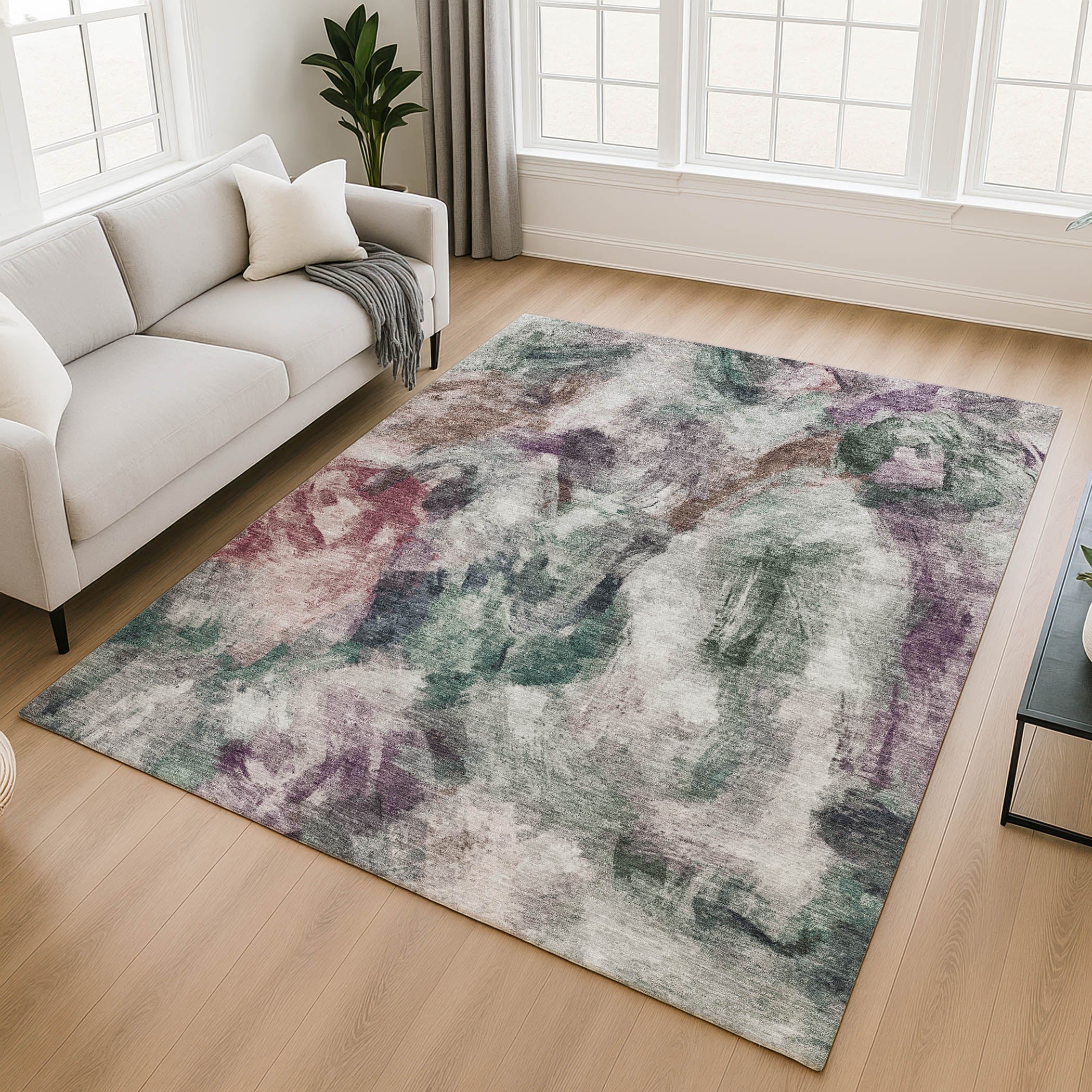 Oslo Machine Washable Transitional Green Rug 2'6" x 3'10" #shape_Rectangle