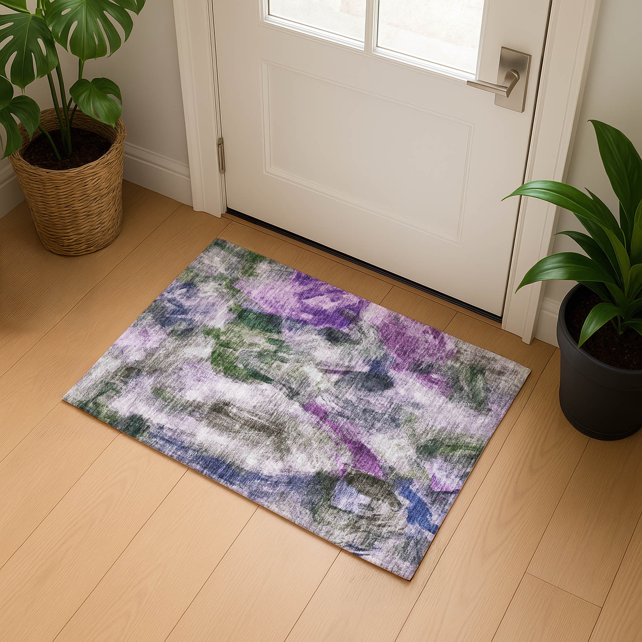 Oslo Machine Washable Transitional Lavender Purple Rug 1'8" x 2'6" #shape_Rectangle