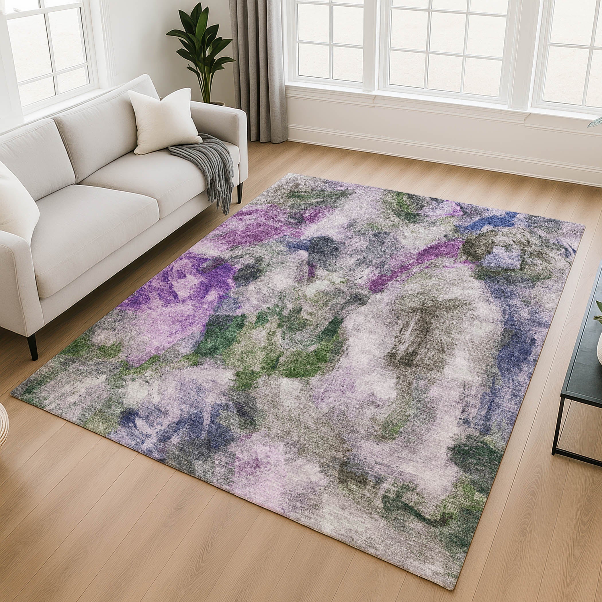 Oslo Machine Washable Transitional Lavender Purple Rug 2'6" x 3'10" #shape_Rectangle