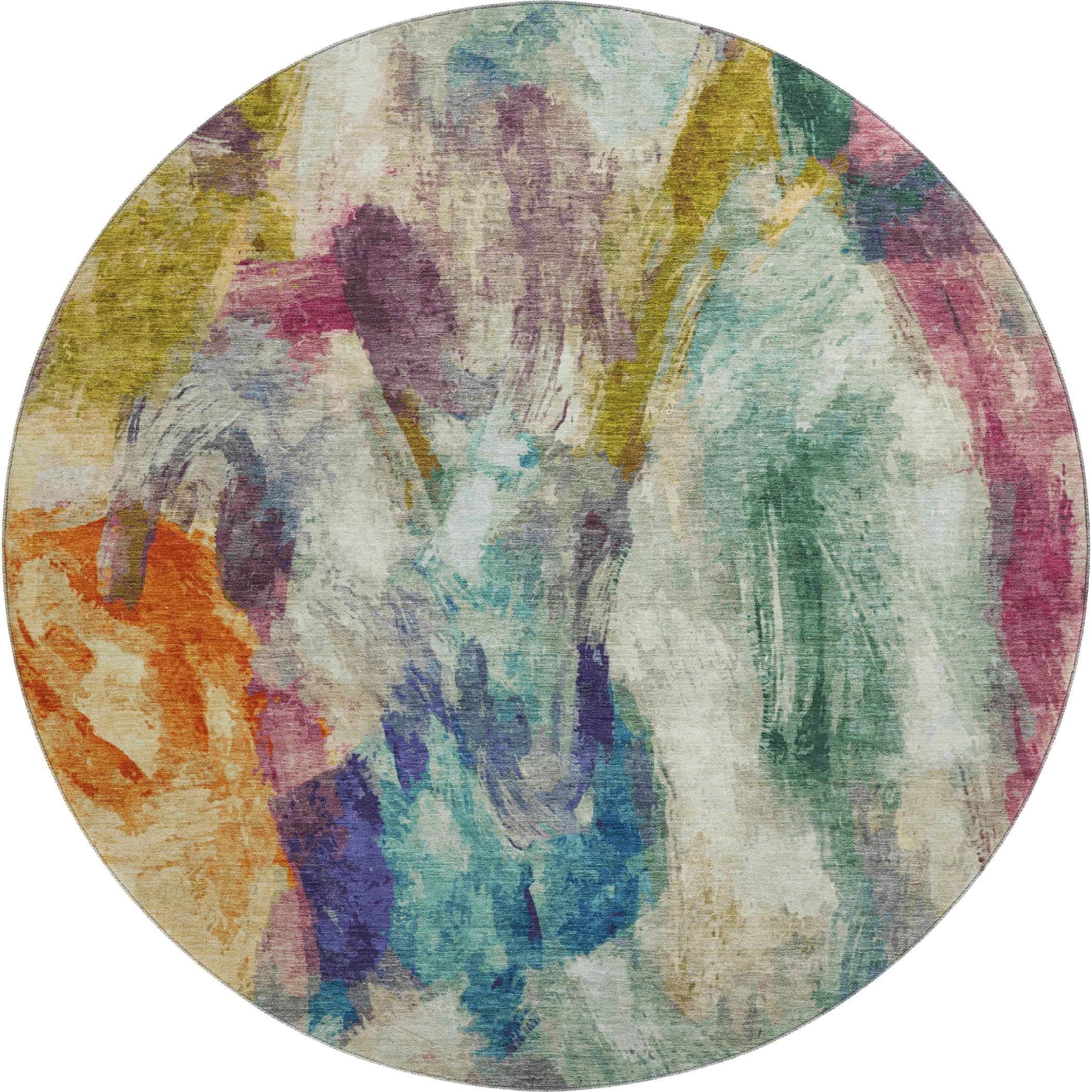 Oslo Machine Washable Transitional Sage Green Rug 8' x 8' #shape_Round