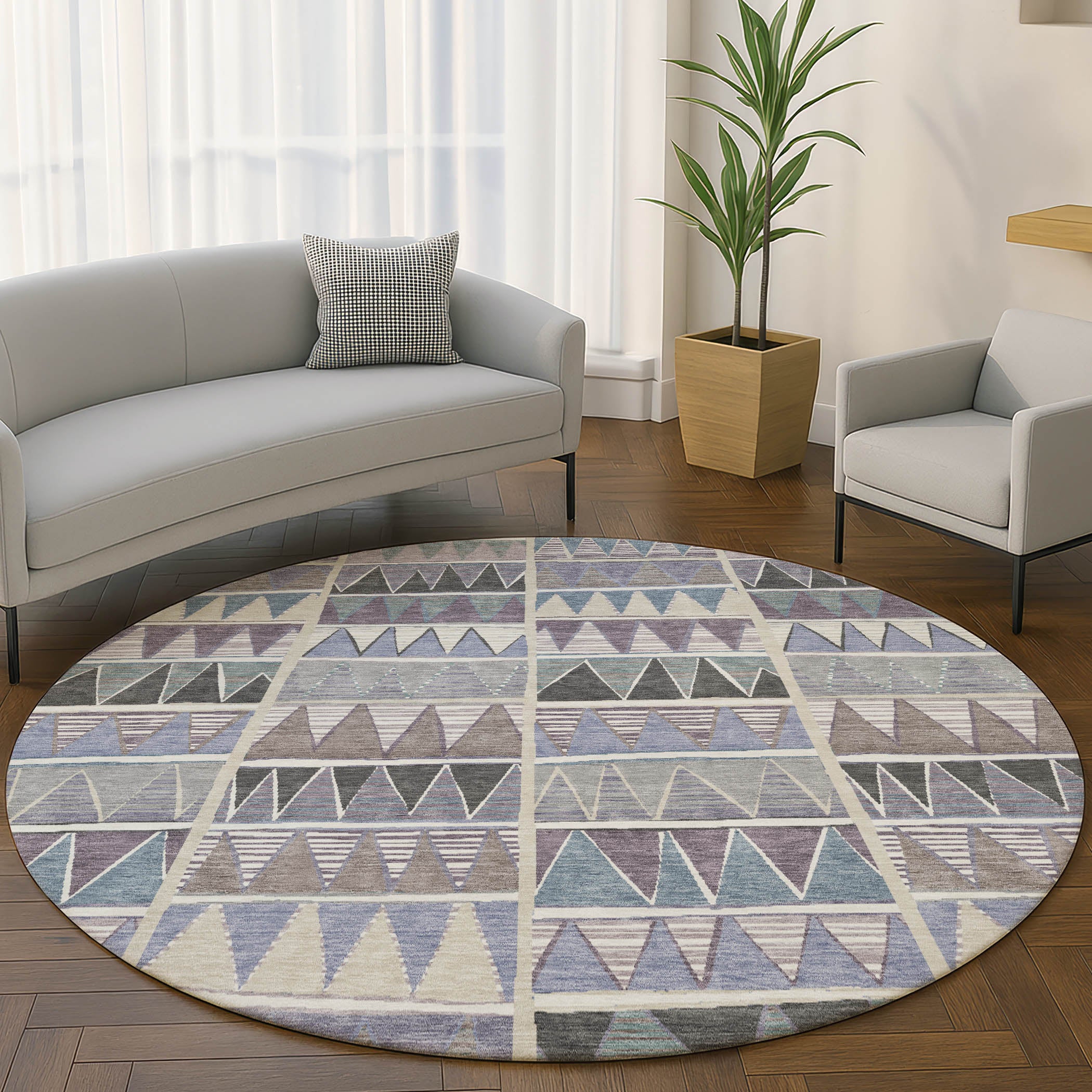 Bruges Machine Washable Transitional Lavender Purple Rug 8' x 8' #shape_Round