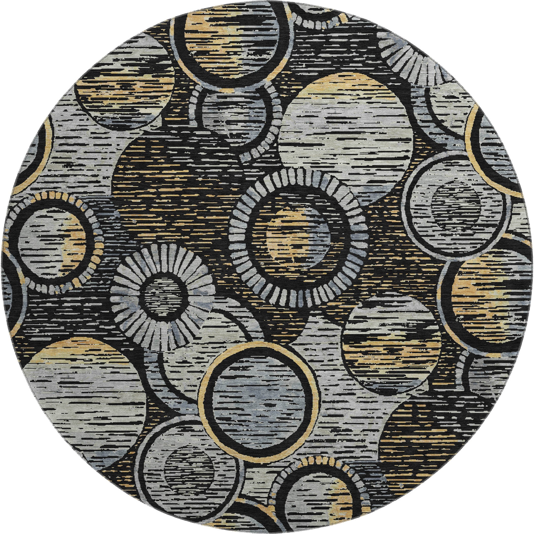 Vienna Machine Washable Transitional Black Rug 8' x 8' #shape_Round