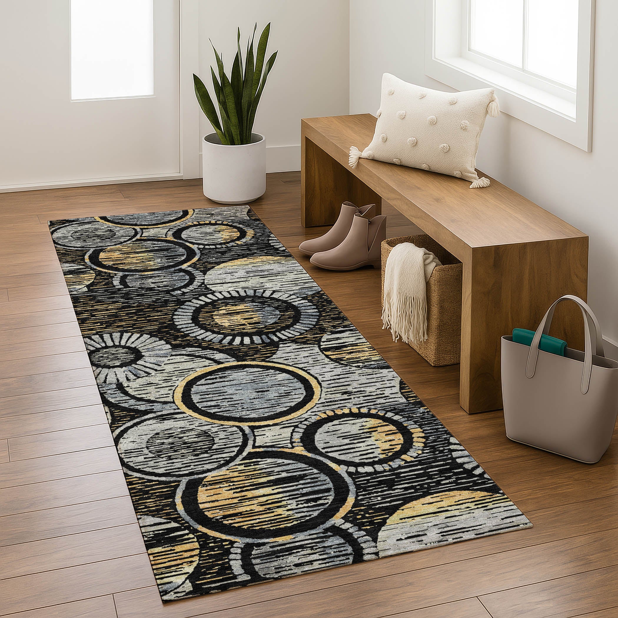 Vienna Machine Washable Transitional Black Rug 2'3" x 7'6" #shape_Runner