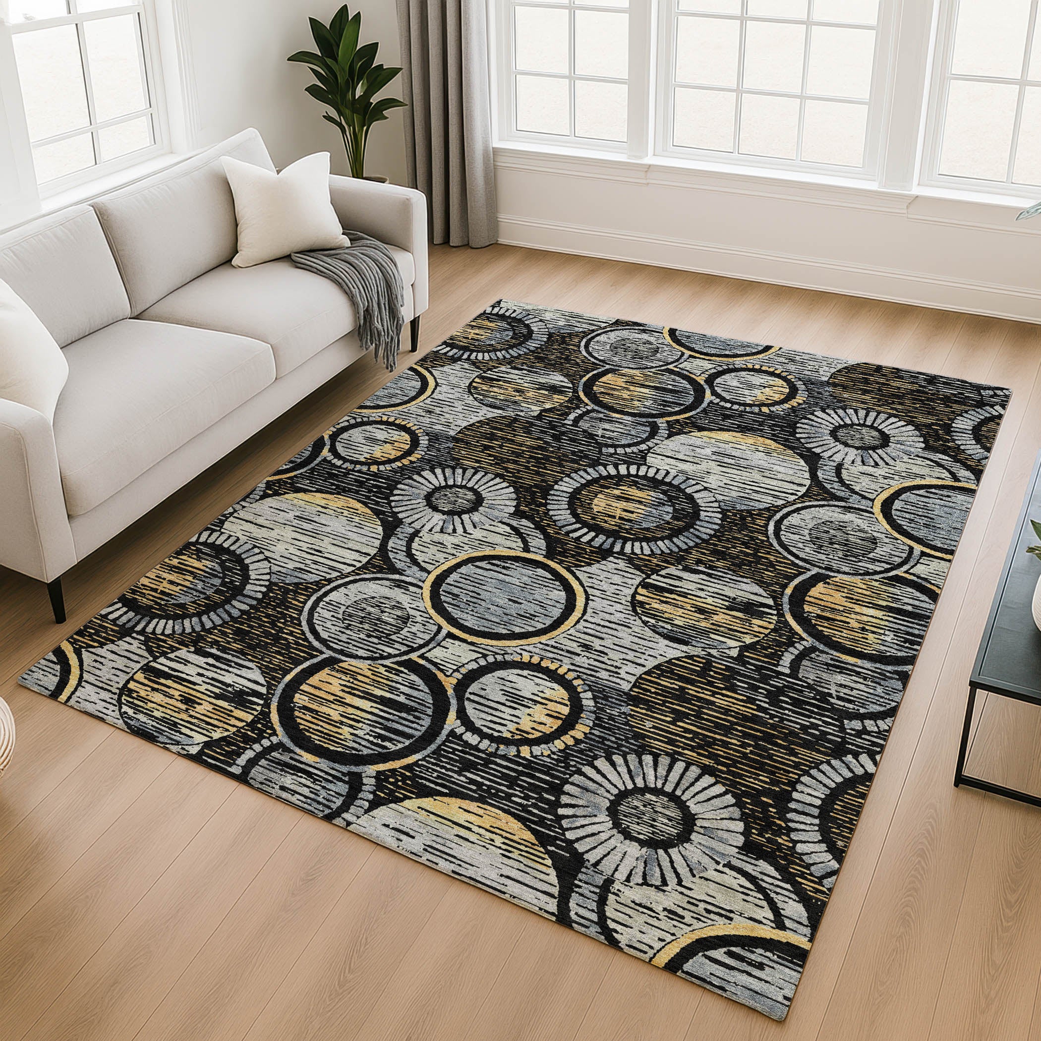 Vienna Machine Washable Transitional Black Rug 2'6" x 3'10" #shape_Rectangle