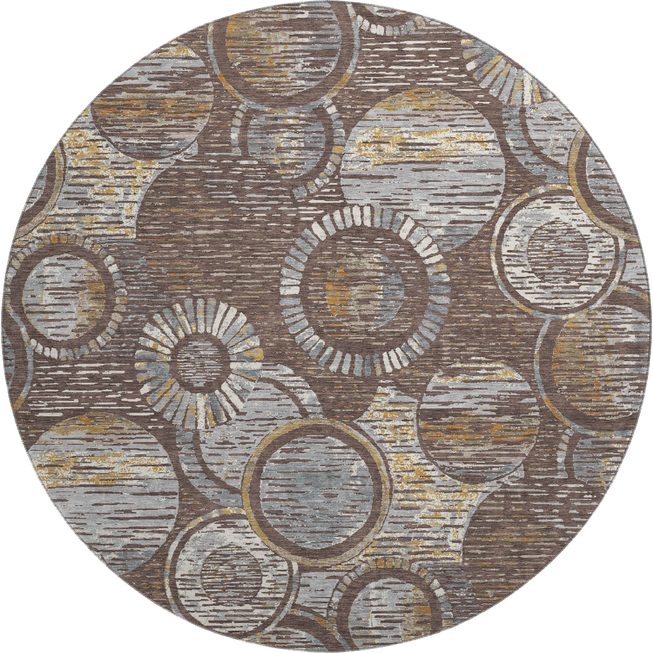 Vienna Machine Washable Transitional Fudge Brown Rug 8' x 8' #shape_Round