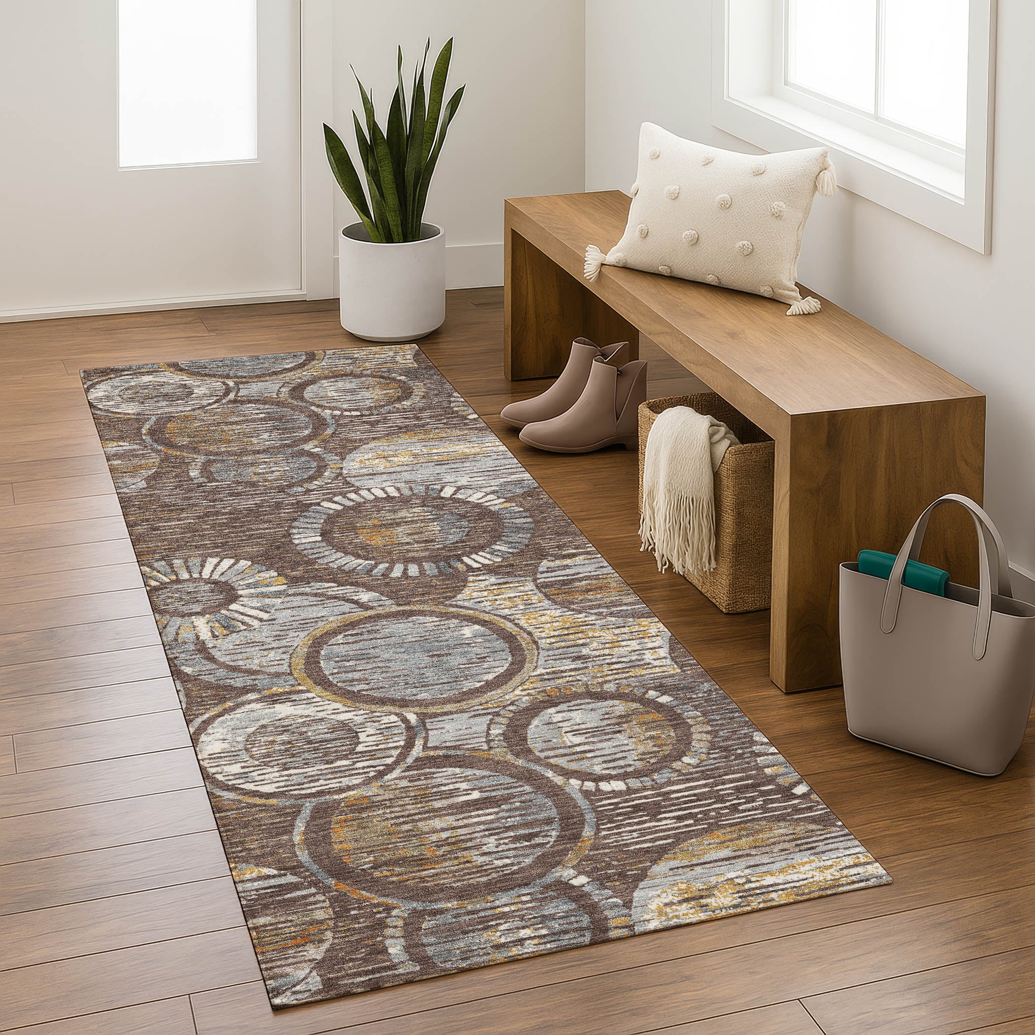 Vienna Machine Washable Transitional Fudge Brown Rug 2'3" x 7'6" #shape_Runner