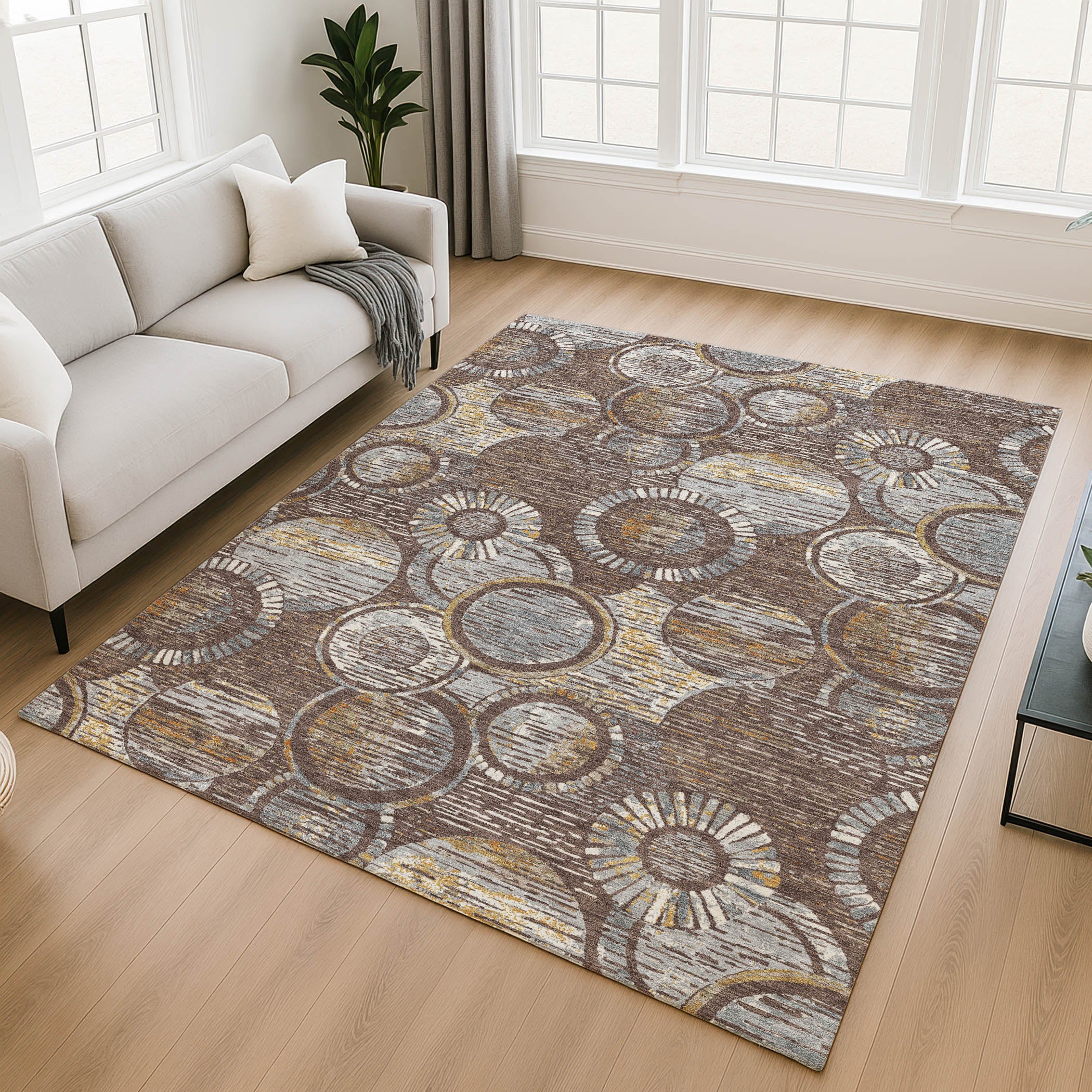 Vienna Machine Washable Transitional Fudge Brown Rug 2'6" x 3'10" #shape_Rectangle