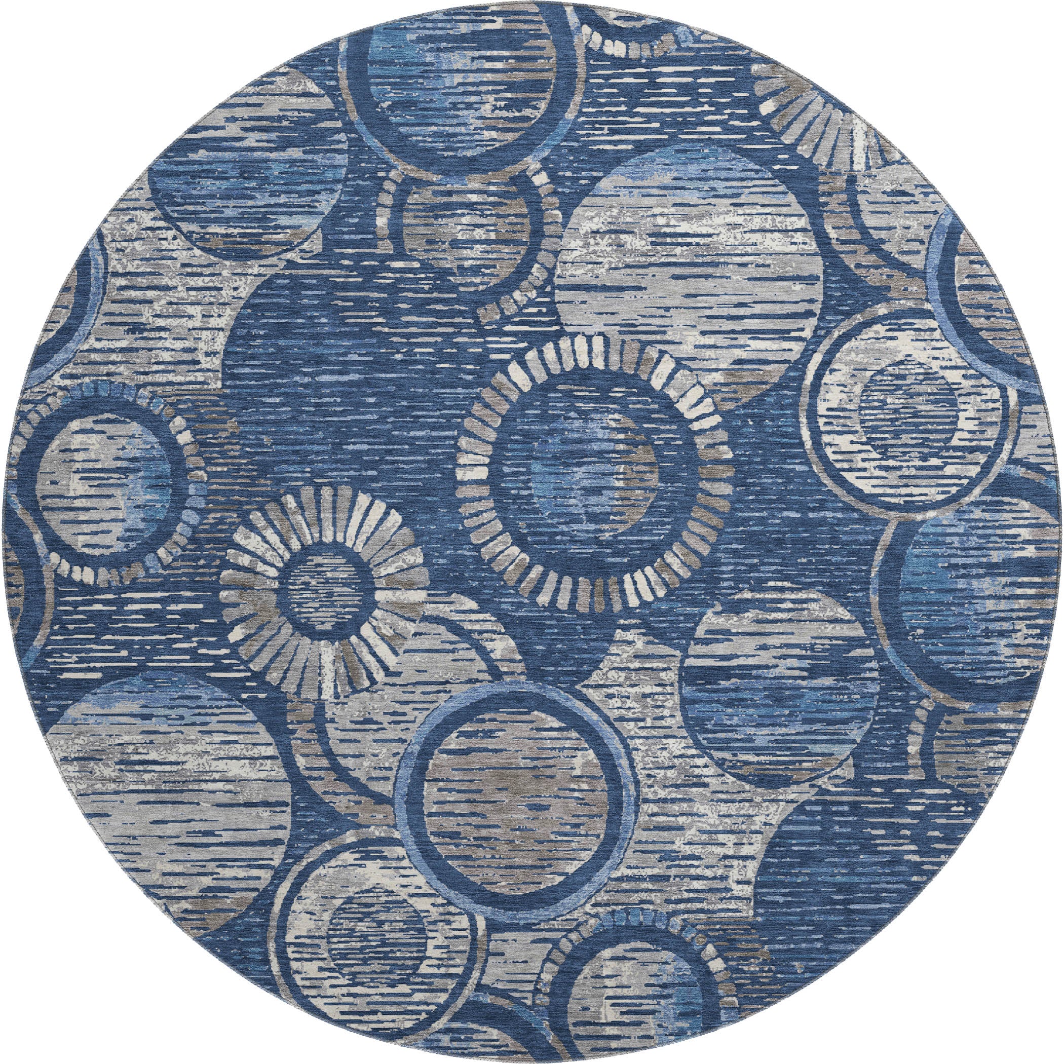 Vienna Machine Washable Transitional Navy Blue Rug 8' x 8' #shape_Round