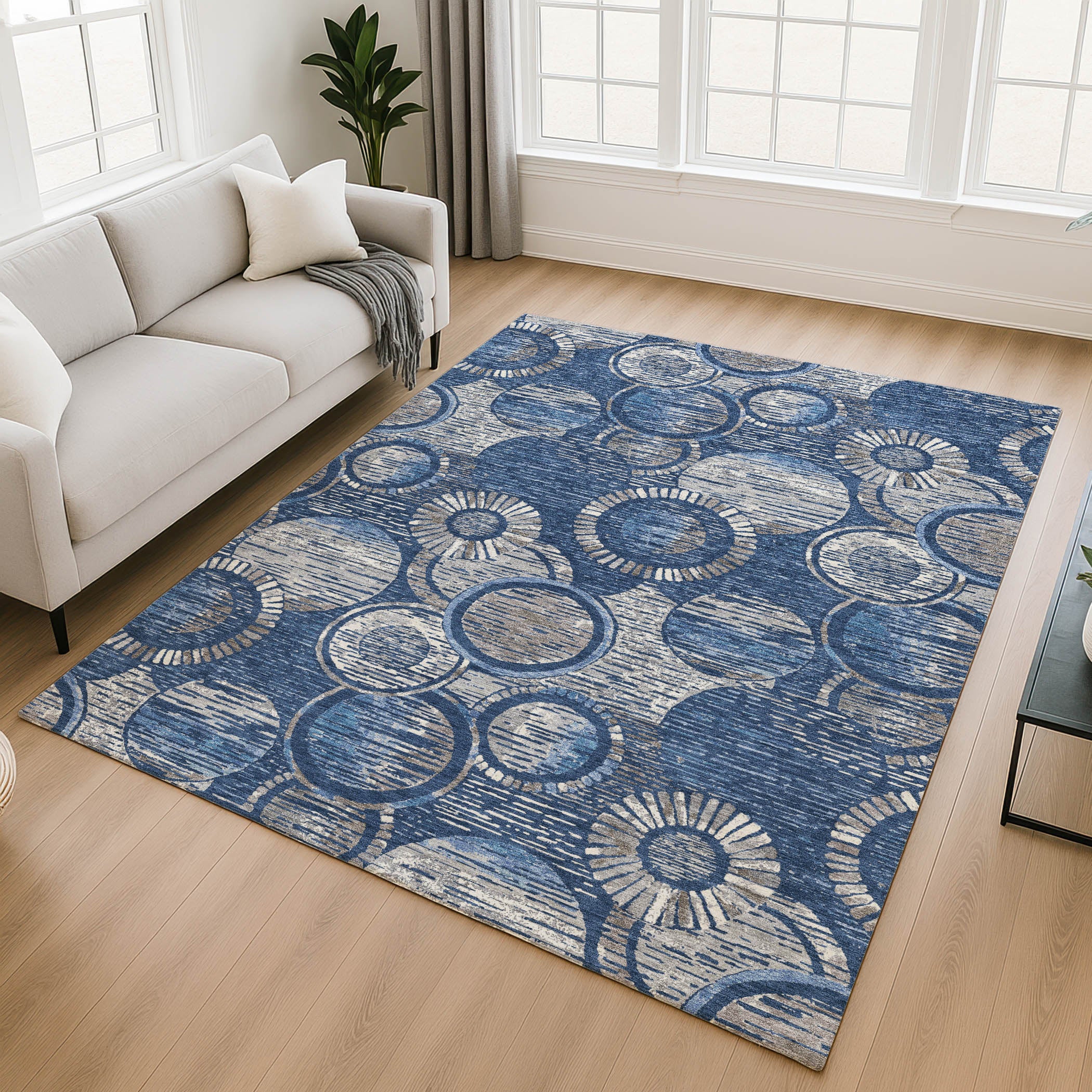 Vienna Machine Washable Transitional Navy Blue Rug 2'6" x 3'10" #shape_Rectangle