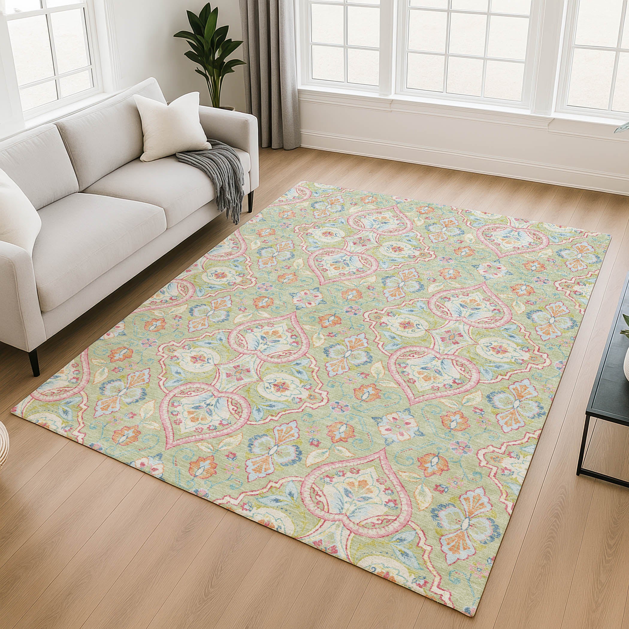 Sintra Machine Washable Transitional Aloe Green Rug 2'6" x 3'10" #shape_Rectangle