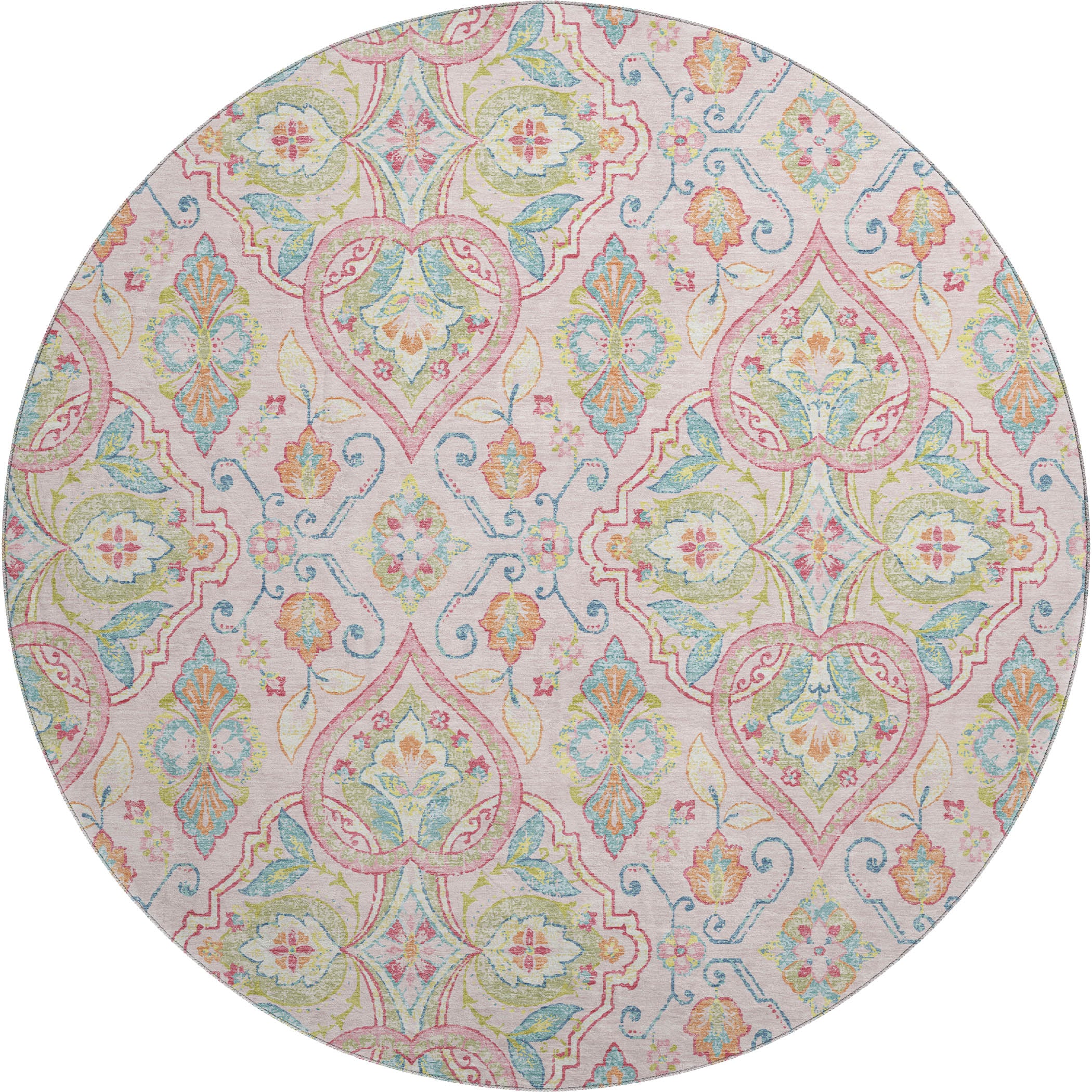 Sintra Machine Washable Transitional Pink Rug 8' x 8' #shape_Round