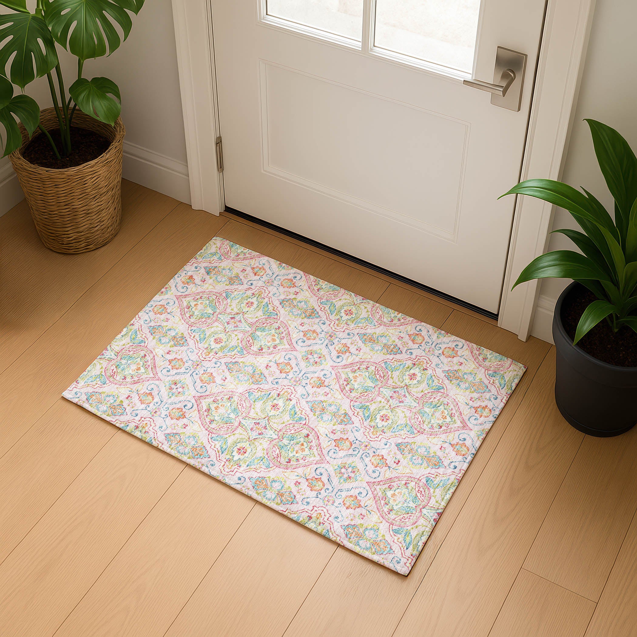 Sintra Machine Washable Transitional Pink Rug 1'8" x 2'6" #shape_Rectangle