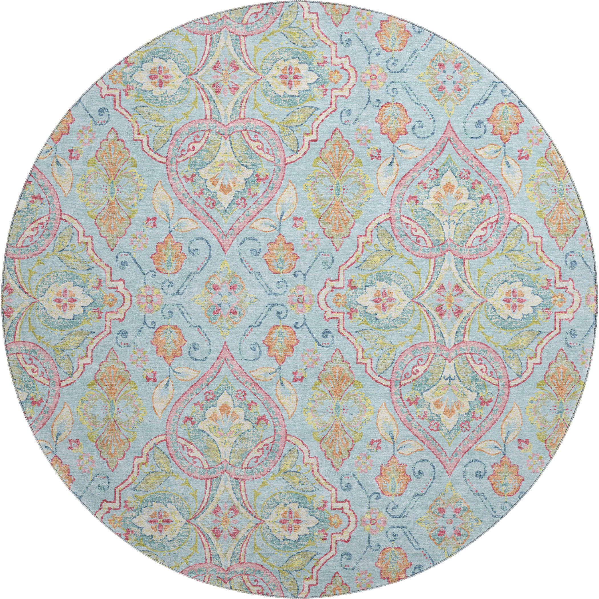 Sintra Machine Washable Transitional Sky Blue Rug 8' x 8' #shape_Round