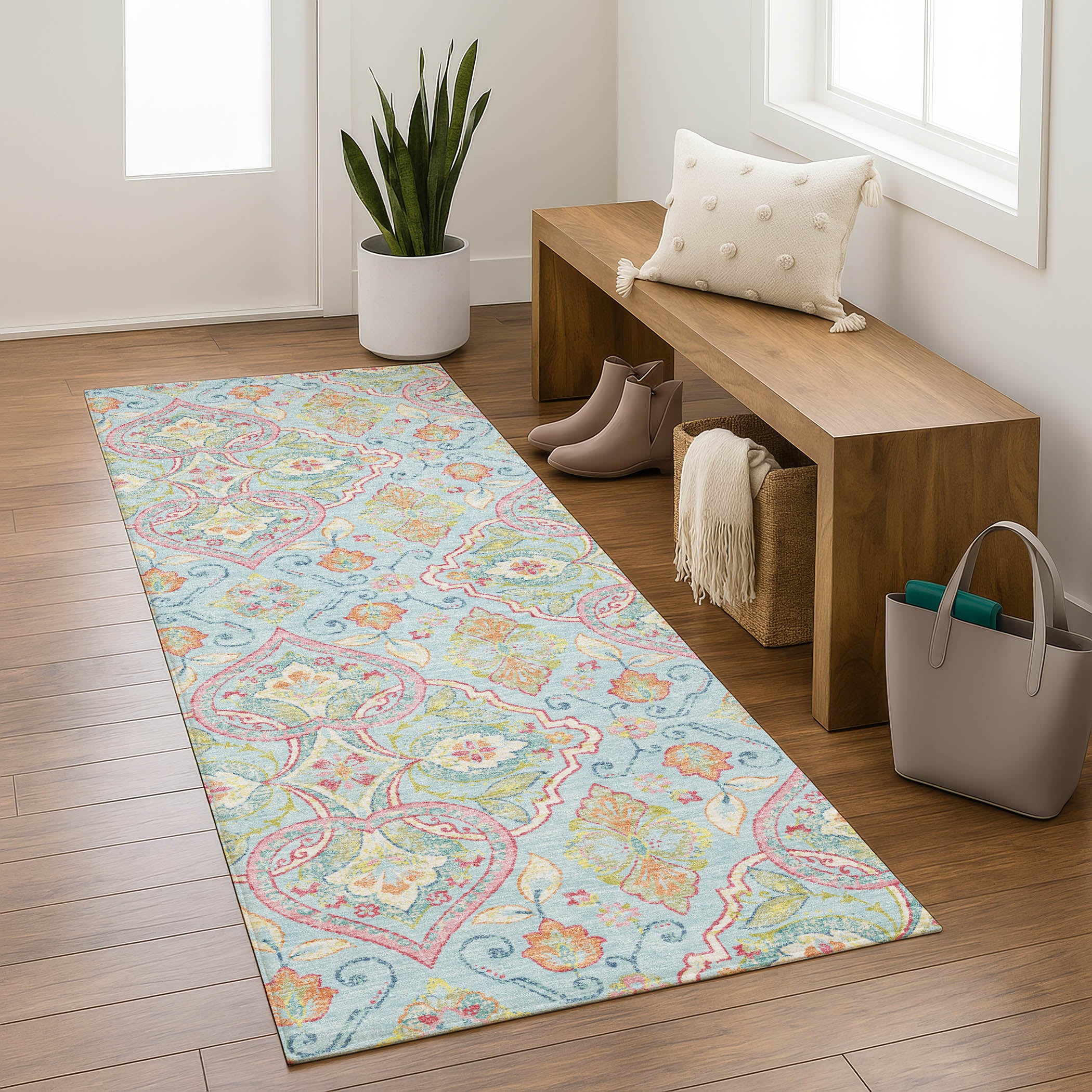 Sintra Machine Washable Transitional Sky Blue Rug 2'3" x 7'6" #shape_Runner