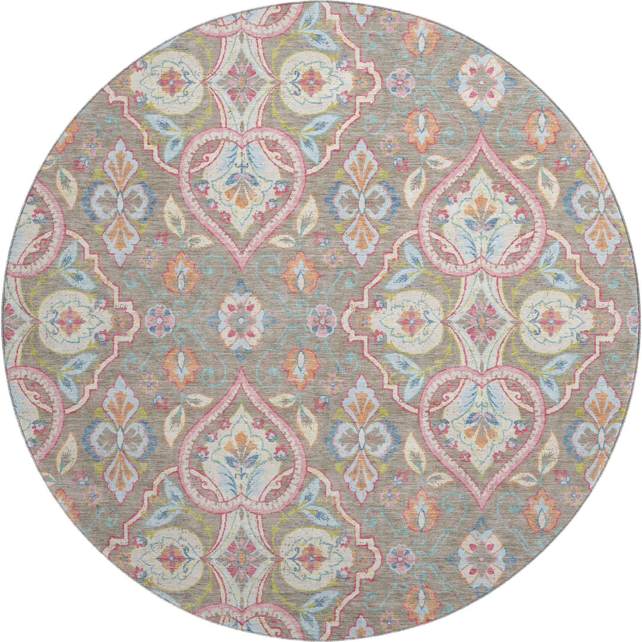 Sintra Machine Washable Transitional Taupe Brown Rug 8' x 8' #shape_Round