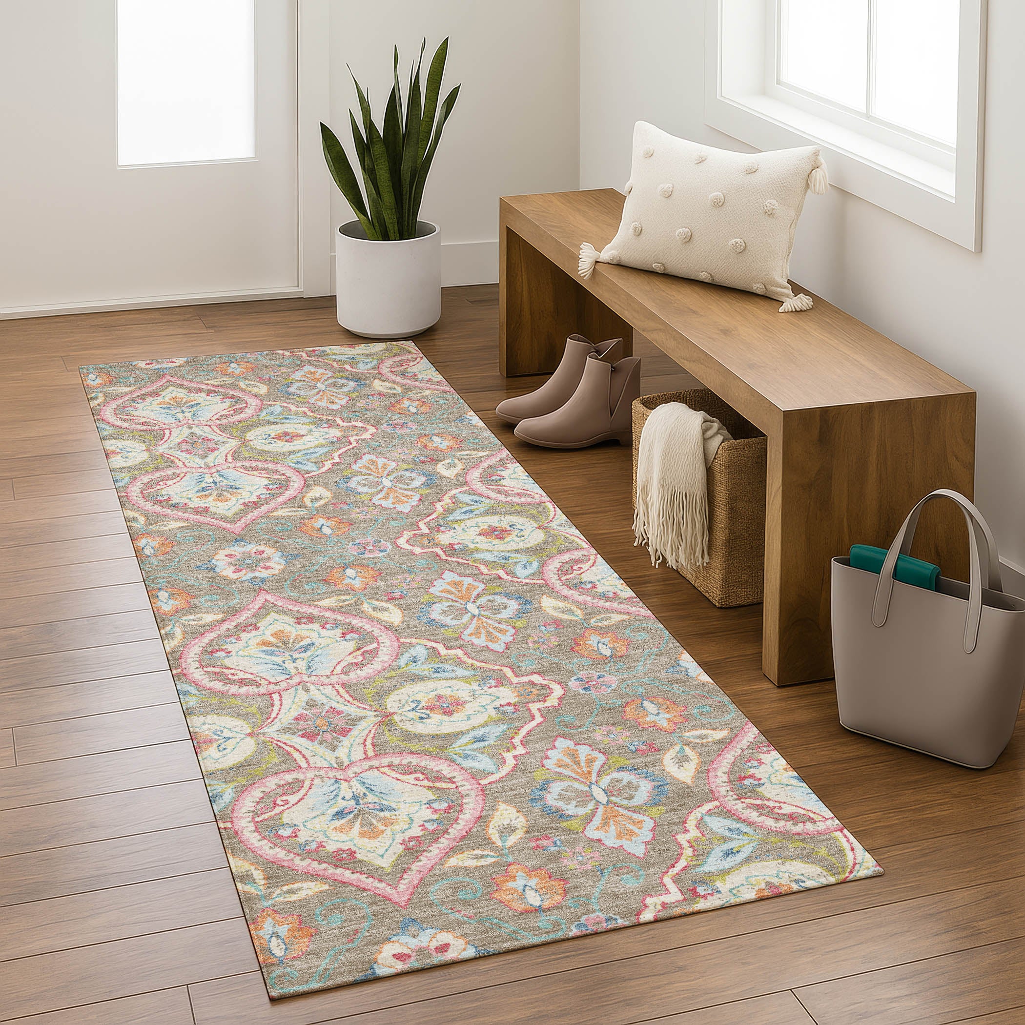Sintra Machine Washable Transitional Taupe Brown Rug 2'3" x 7'6" #shape_Runner