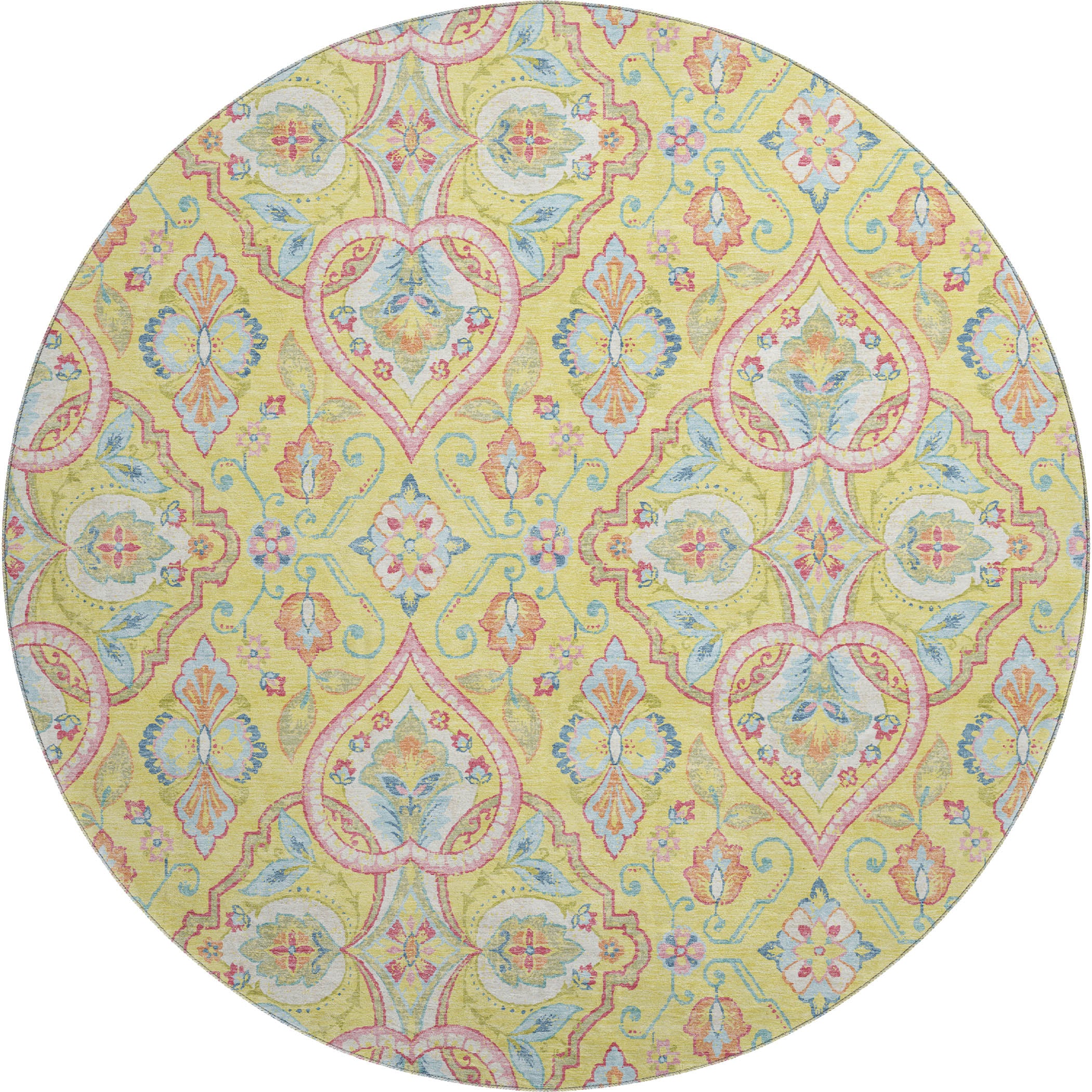 Sintra Machine Washable Transitional Yellow Gold Rug 8' x 8' #shape_Round