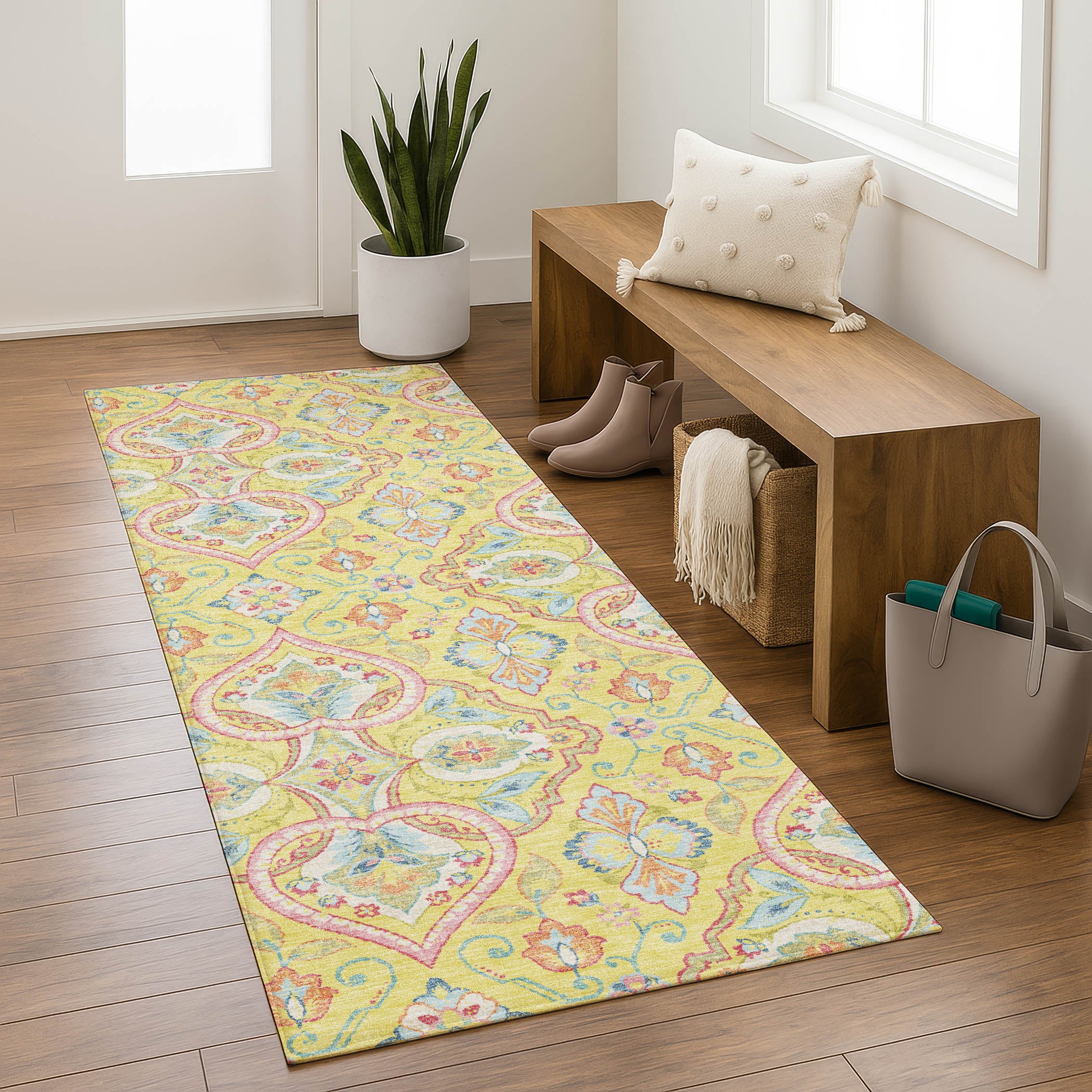 Sintra Machine Washable Transitional Yellow Gold Rug 2'3" x 7'6" #shape_Runner