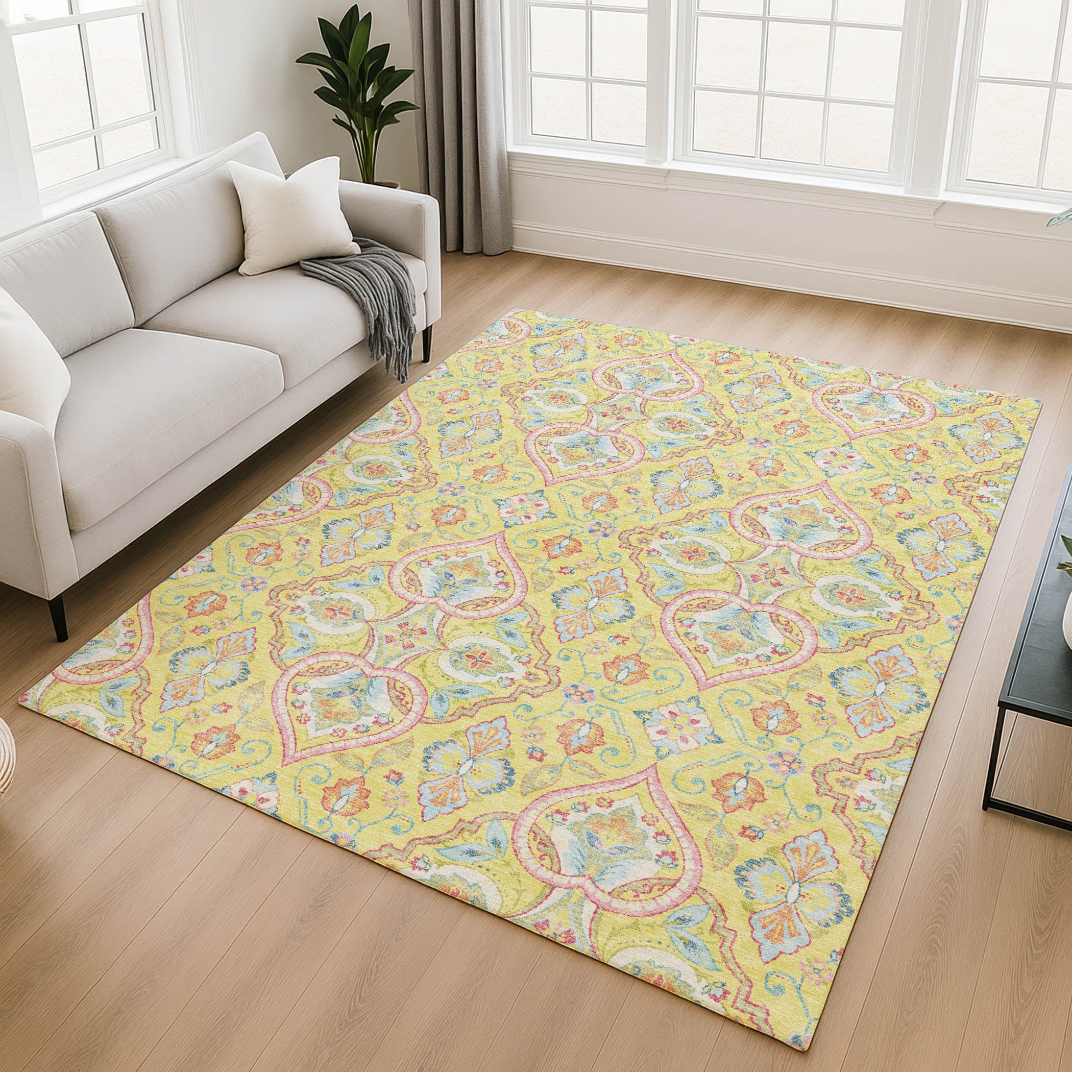 Sintra Machine Washable Transitional Yellow Gold Rug 2'6" x 3'10" #shape_Rectangle