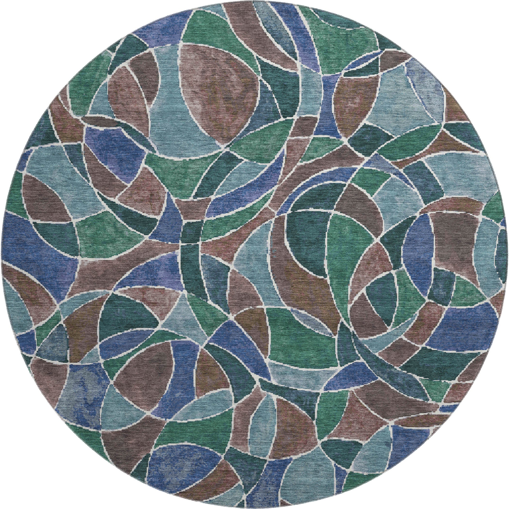 Split Machine Washable Transitional Blue Rug 8' x 8' #shape_Round