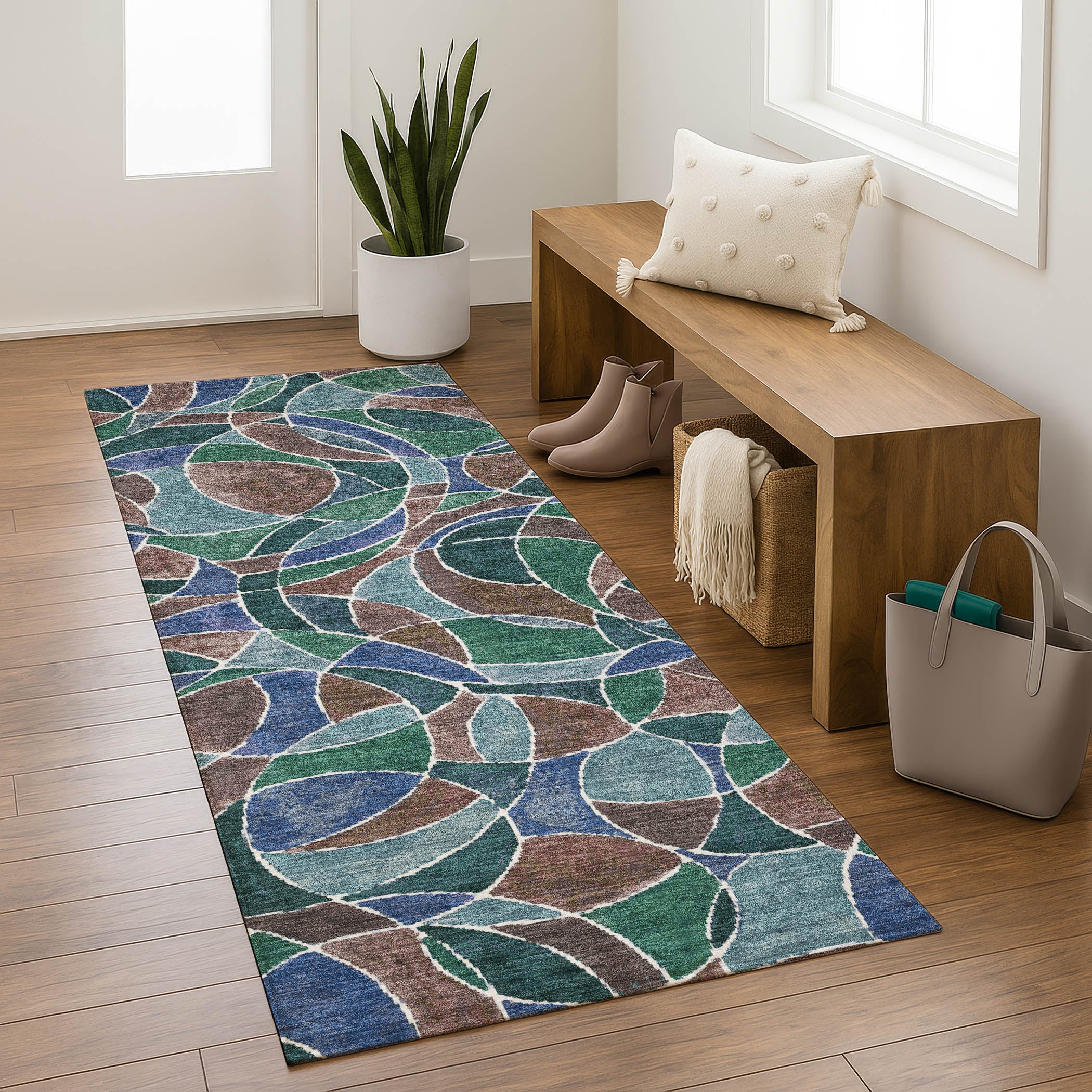 Split Machine Washable Transitional Blue Rug 2'3" x 7'6" #shape_Runner