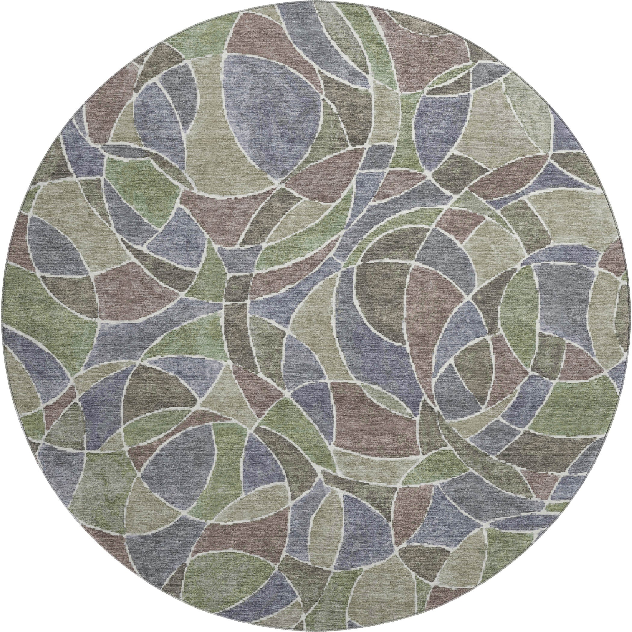 Split Machine Washable Transitional Green Rug 8' x 8' #shape_Round