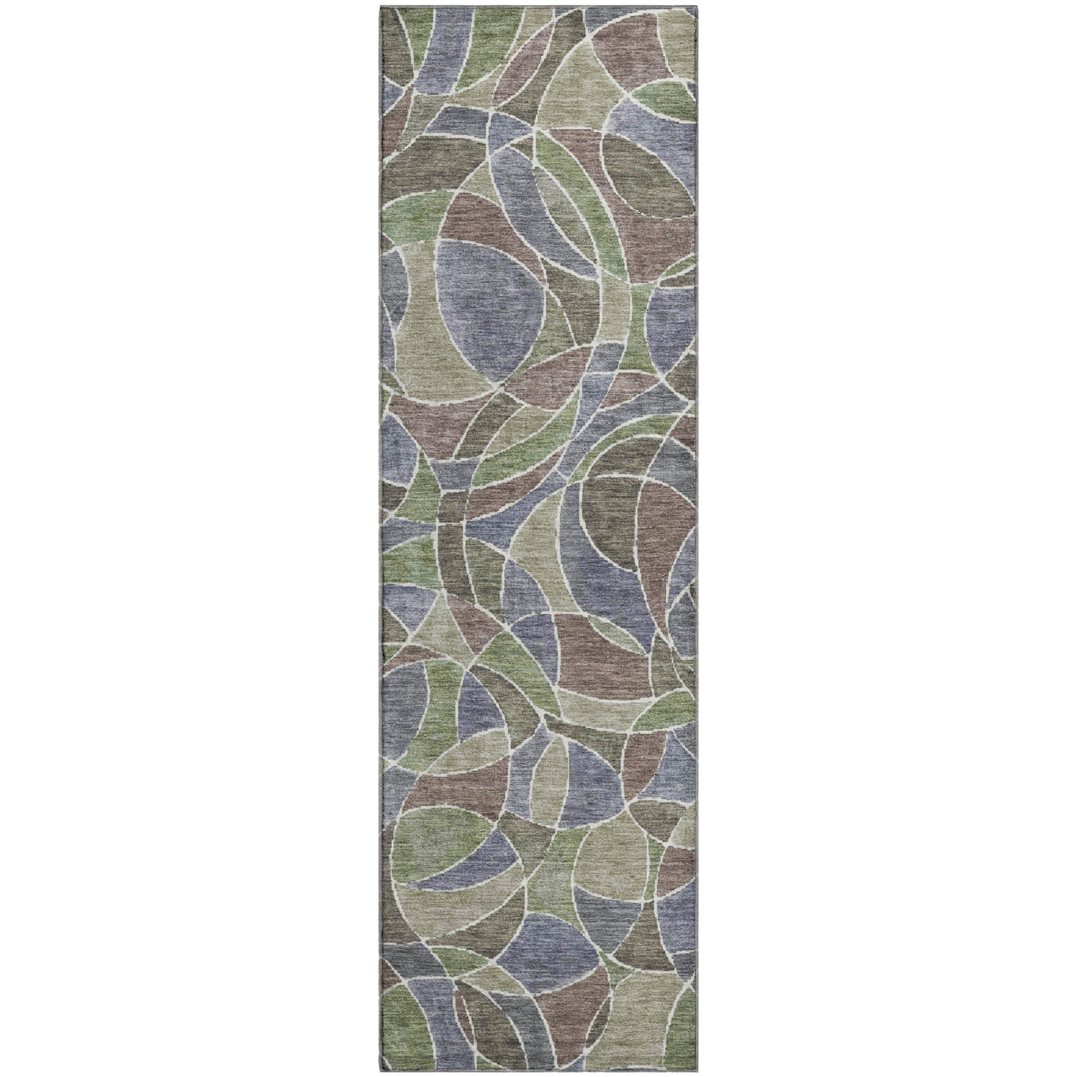 Split Machine Washable Transitional Green Rug 2'3" x 7'6" #shape_Runner
