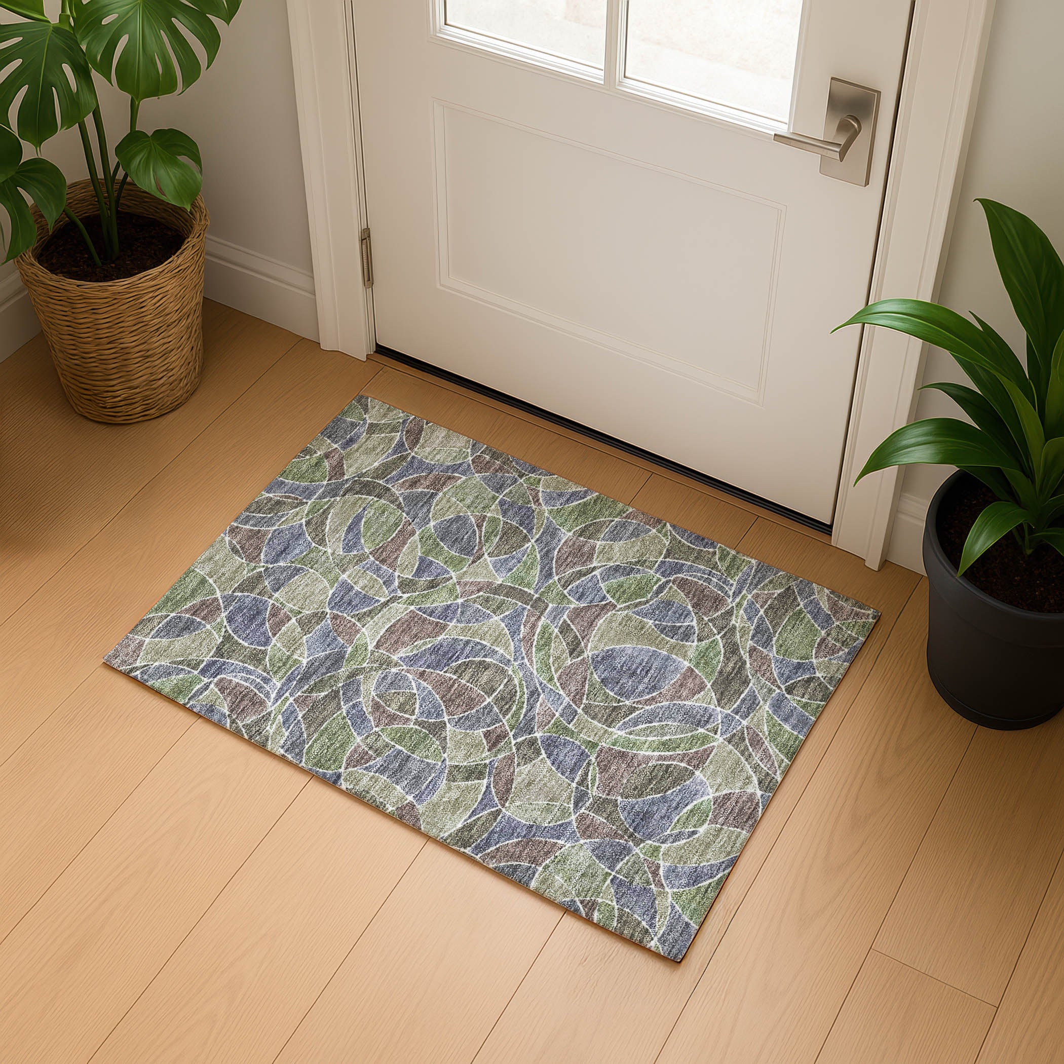 Split Machine Washable Transitional Green Rug 1'8" x 2'6" #shape_Rectangle