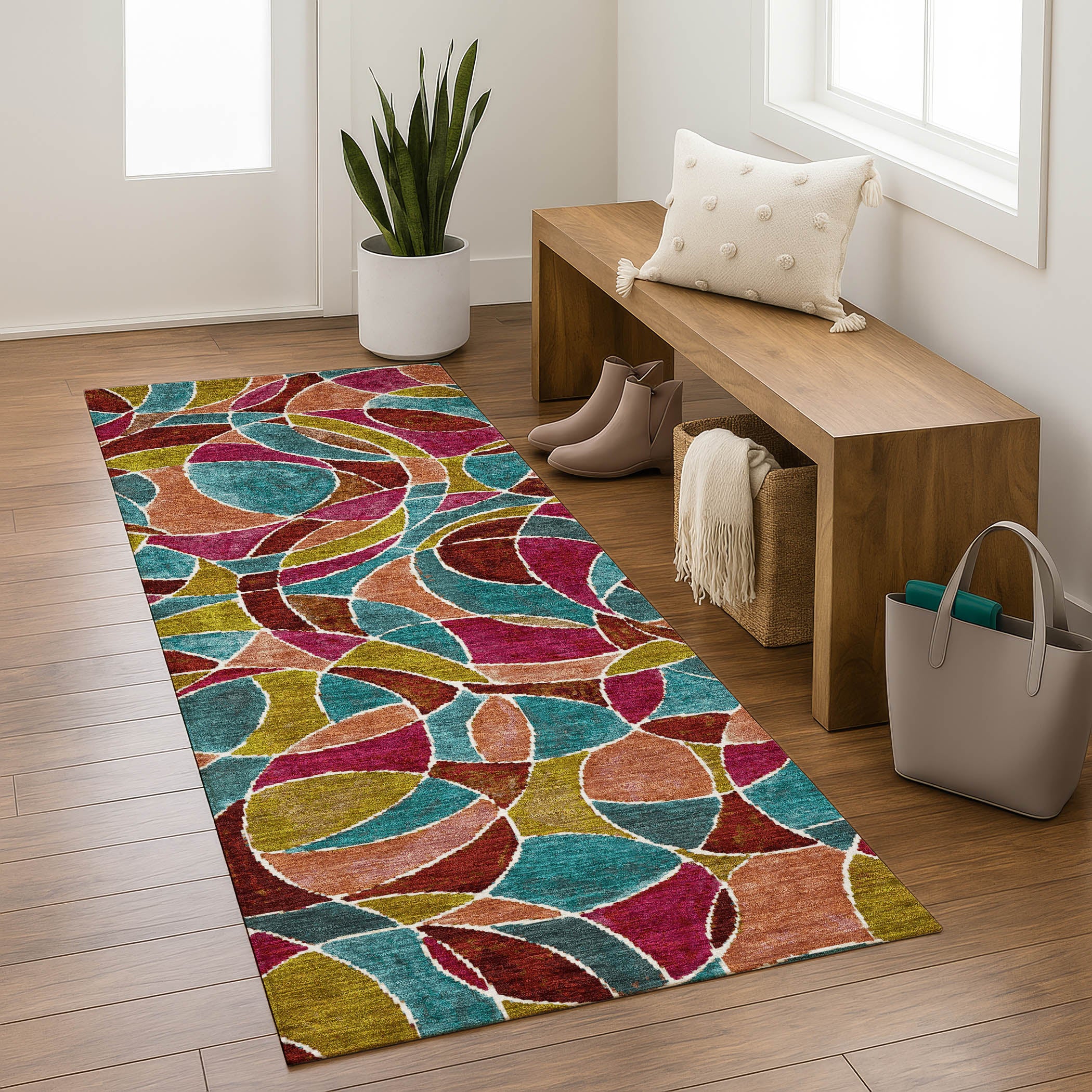 Split Machine Washable Transitional Merlot Red Rug 2'3" x 7'6" #shape_Runner