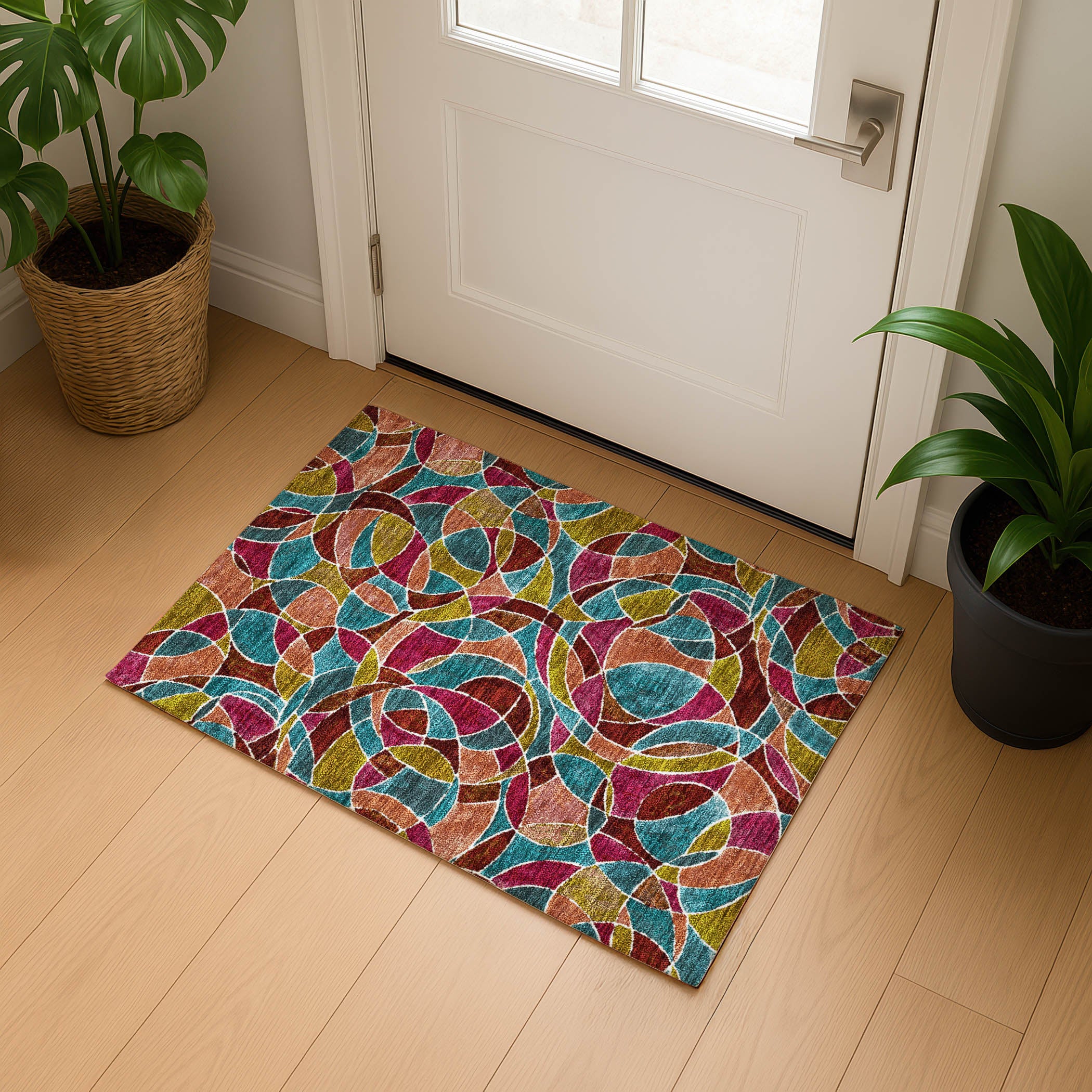 Split Machine Washable Transitional Merlot Red Rug 1'8" x 2'6" #shape_Rectangle