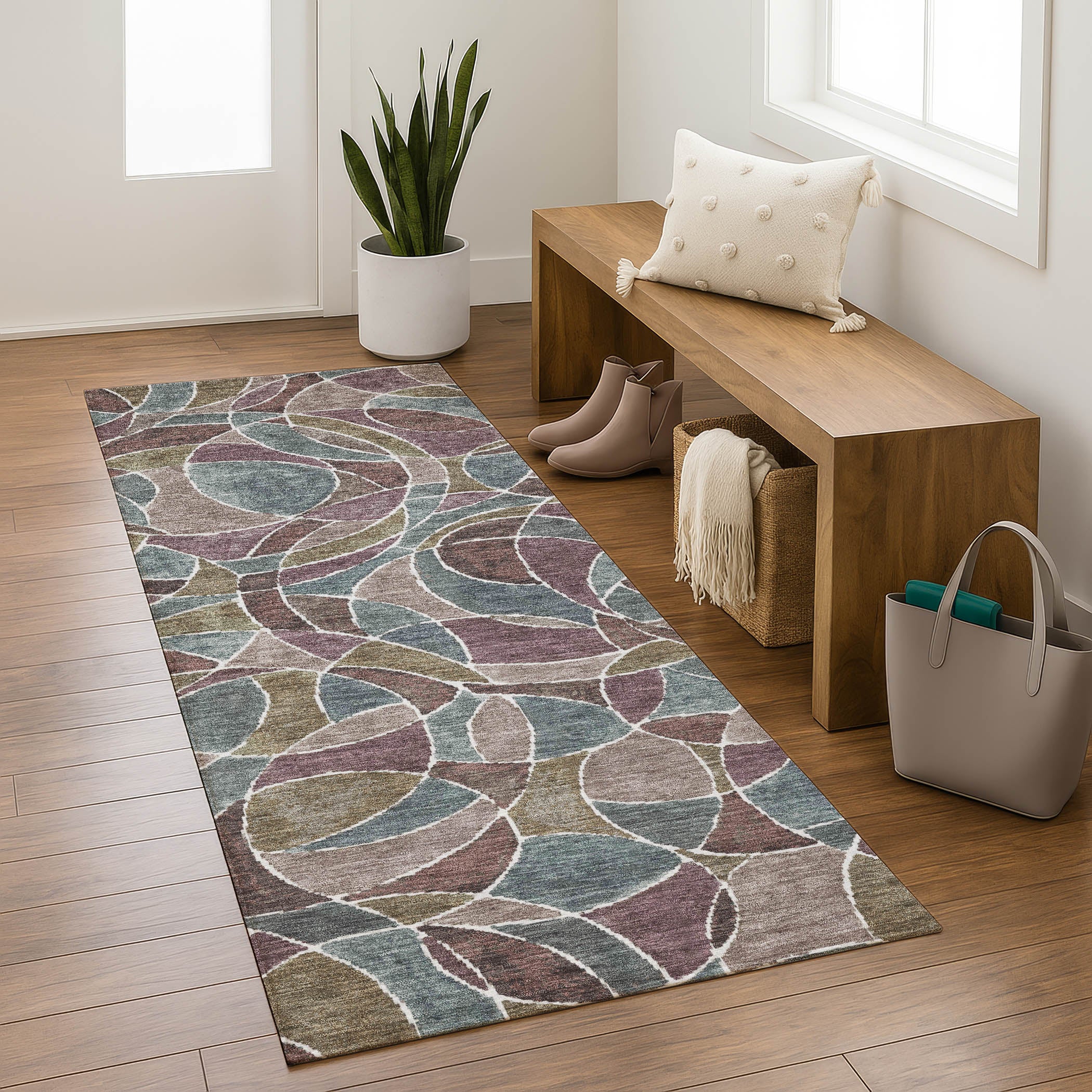 Split Machine Washable Transitional Plum Purple Rug 2'3" x 7'6" #shape_Runner