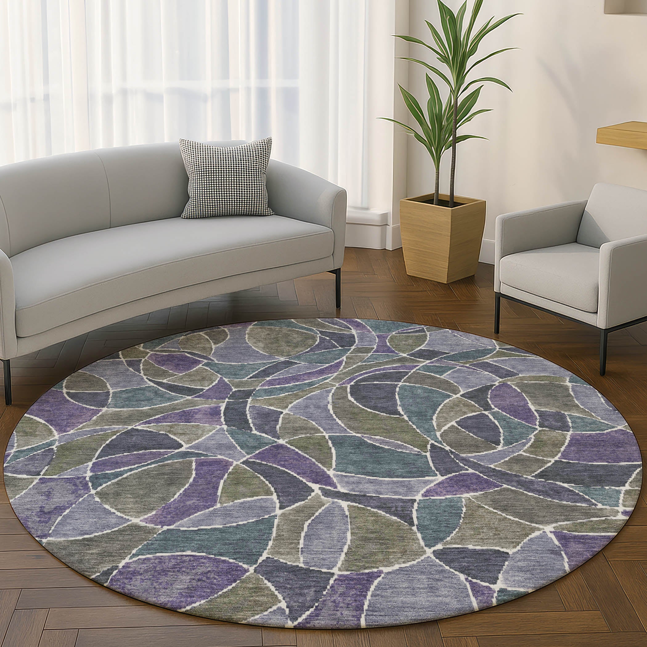 Split Machine Washable Transitional Purple Rug 8' x 8' #shape_Round