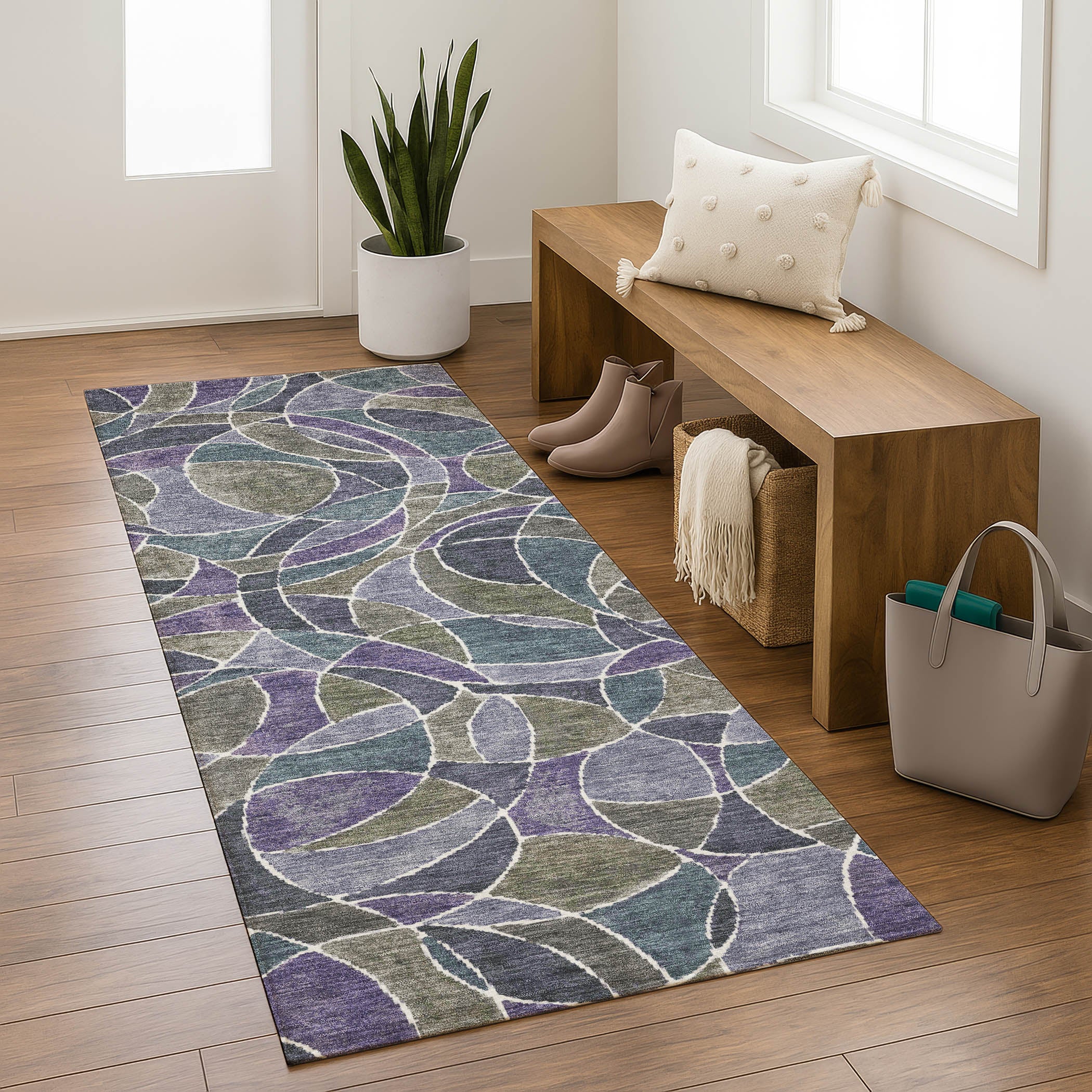 Split Machine Washable Transitional Purple Rug 2'3" x 7'6" #shape_Runner