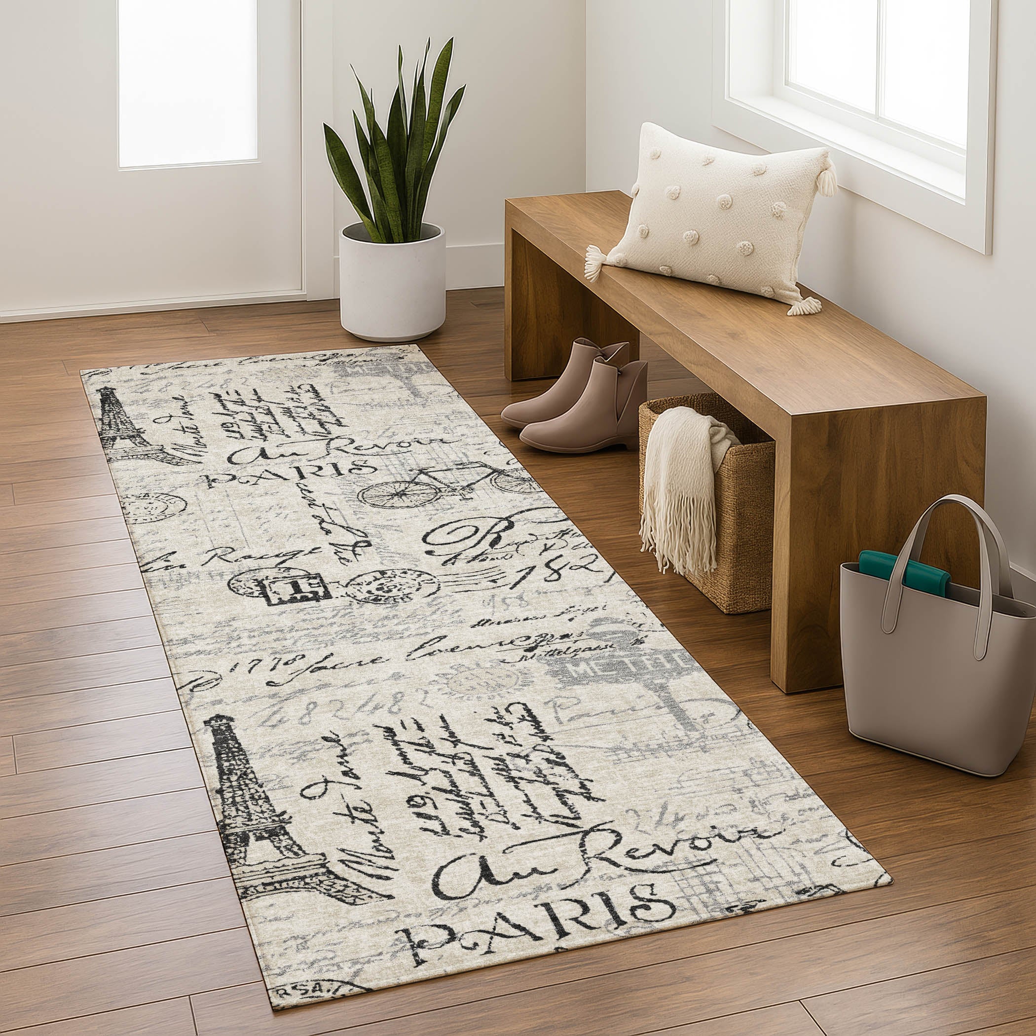 Seville Machine Washable Transitional Beige Brown Rug 2'3" x 7'6" #shape_Runner