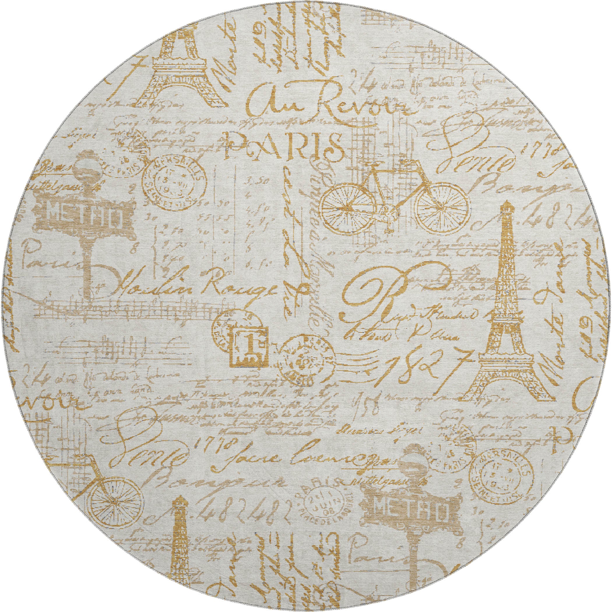 Seville Machine Washable Transitional Gold Rug 8' x 8' #shape_Round