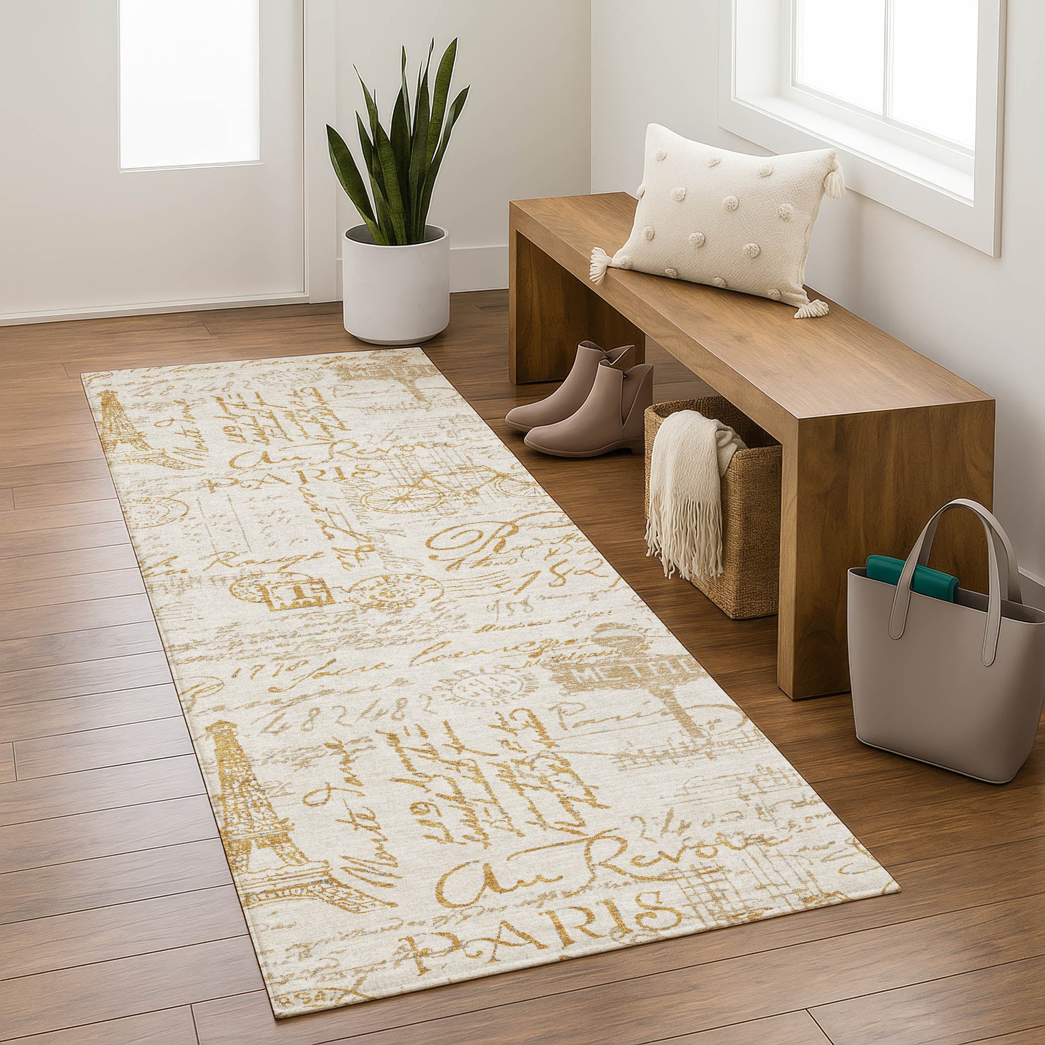 Seville Machine Washable Transitional Gold Rug 2'3" x 7'6" #shape_Runner