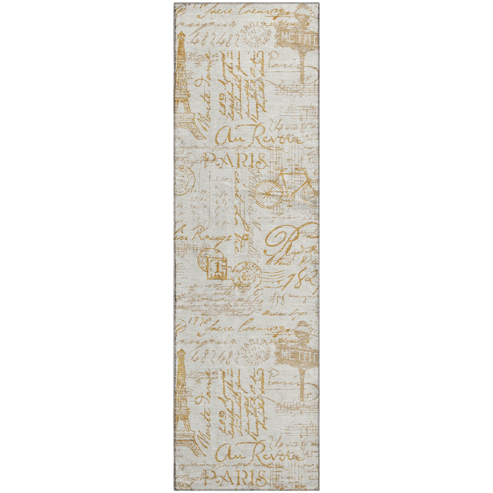 Seville Machine Washable Transitional Gold Rug 2'3" x 7'6" #shape_Runner