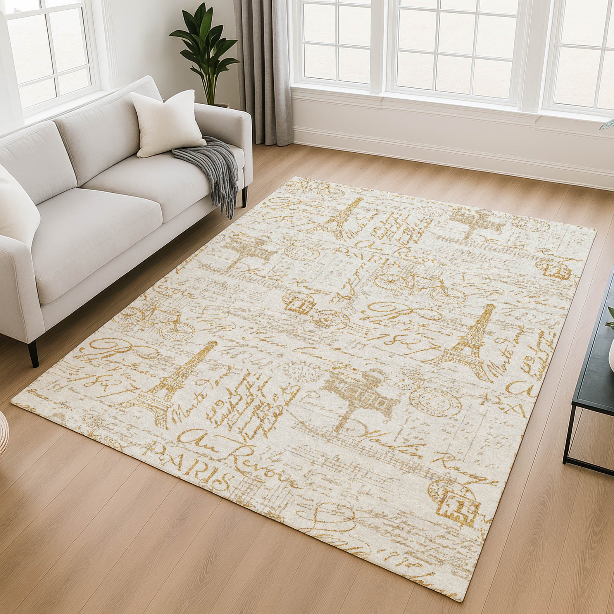 Seville Machine Washable Transitional Gold Rug 2'6" x 3'10" #shape_Rectangle