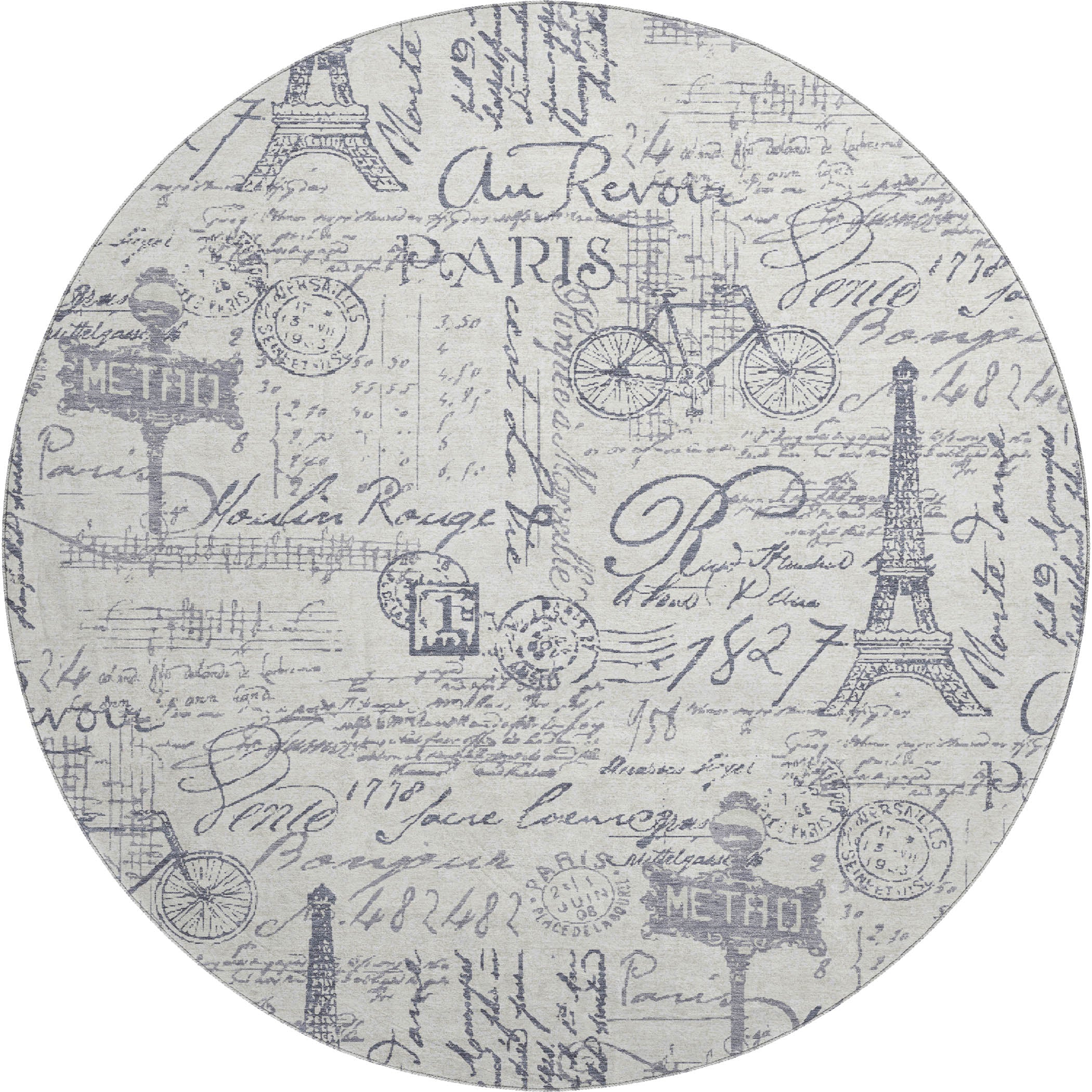 Seville Machine Washable Transitional Ivory Rug 8' x 8' #shape_Round