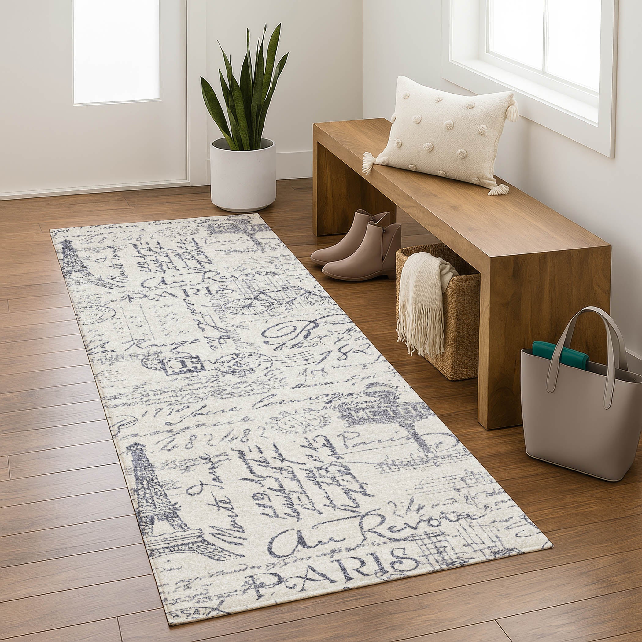 Seville Machine Washable Transitional Ivory Rug 2'3" x 7'6" #shape_Runner
