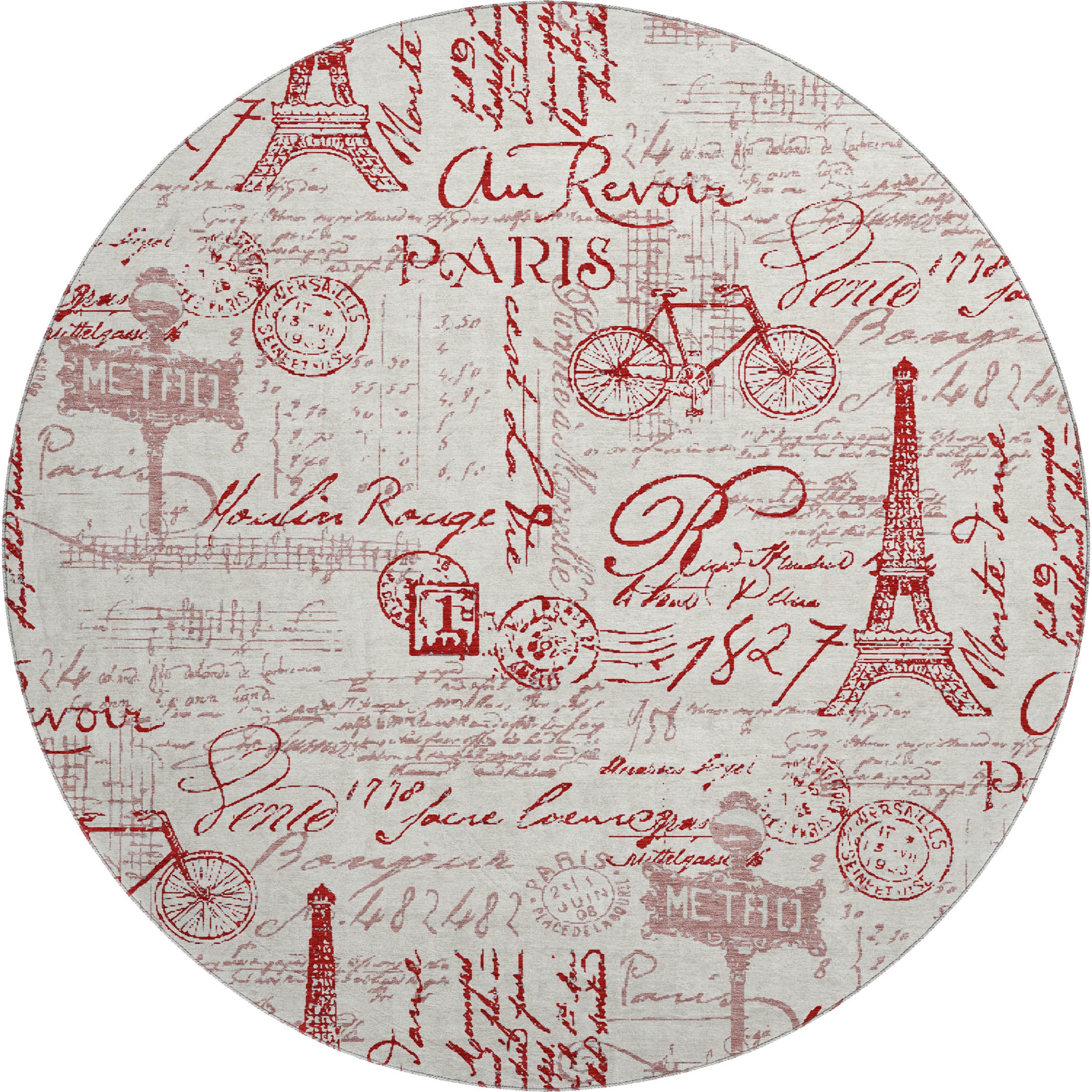 Seville Machine Washable Transitional Red Rug 8' x 8' #shape_Round
