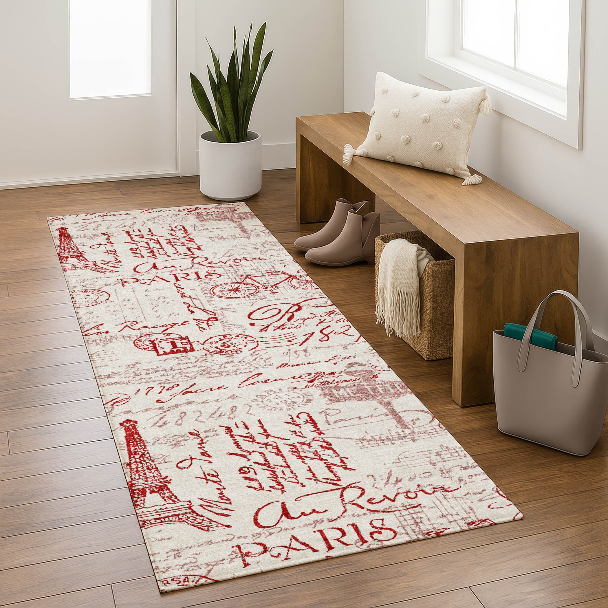 Seville Machine Washable Transitional Red Rug 2'3" x 7'6" #shape_Runner